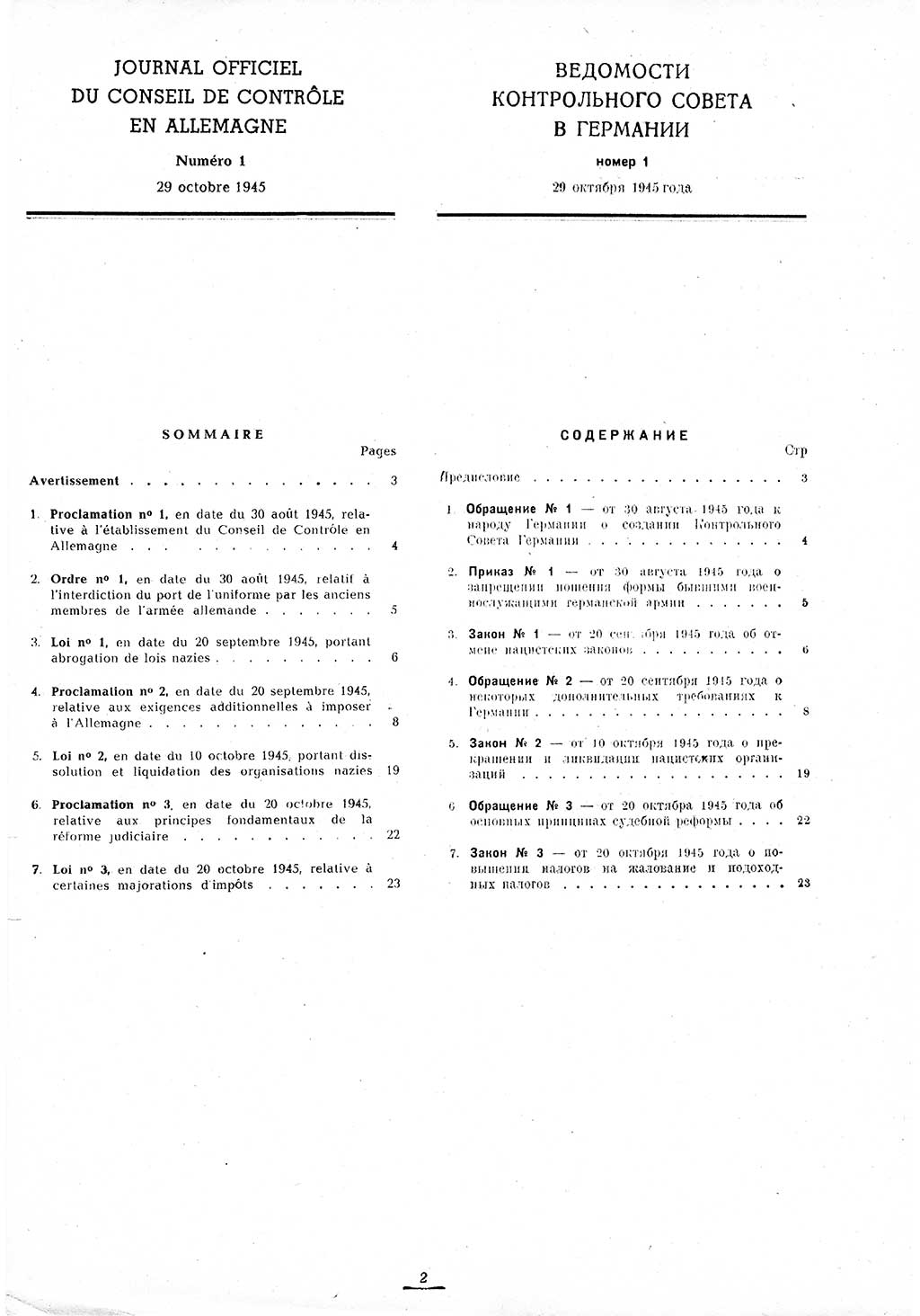 Amtsblatt des Kontrollrats (ABlKR) in Deutschland 1945, Seite 2/1 (ABlKR Dtl. 1945, S. 2/1)