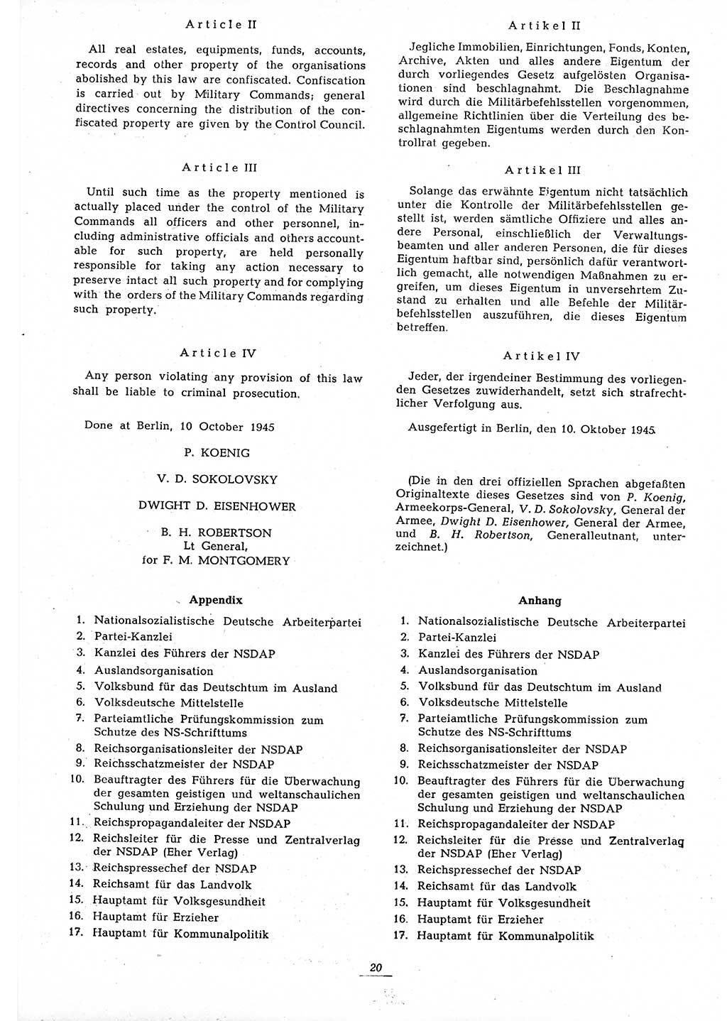 Amtsblatt des Kontrollrats (ABlKR) in Deutschland 1945, Seite 20/2 (ABlKR Dtl. 1945, S. 20/2)