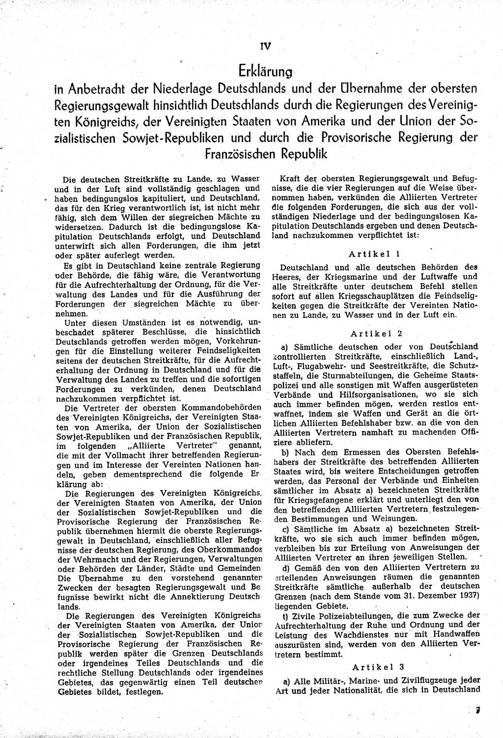 Amtsblatt des Kontrollrats (ABlKR) in Deutschland, Ergänzungsblatt Nr. 1, Sammlung von Urkunden betreffend die Errichtung der Alliierten Kontrollbehörde 1945, Seite 7 (ABlKR Dtl., Erg. Bl. 1 1945, S. 7)