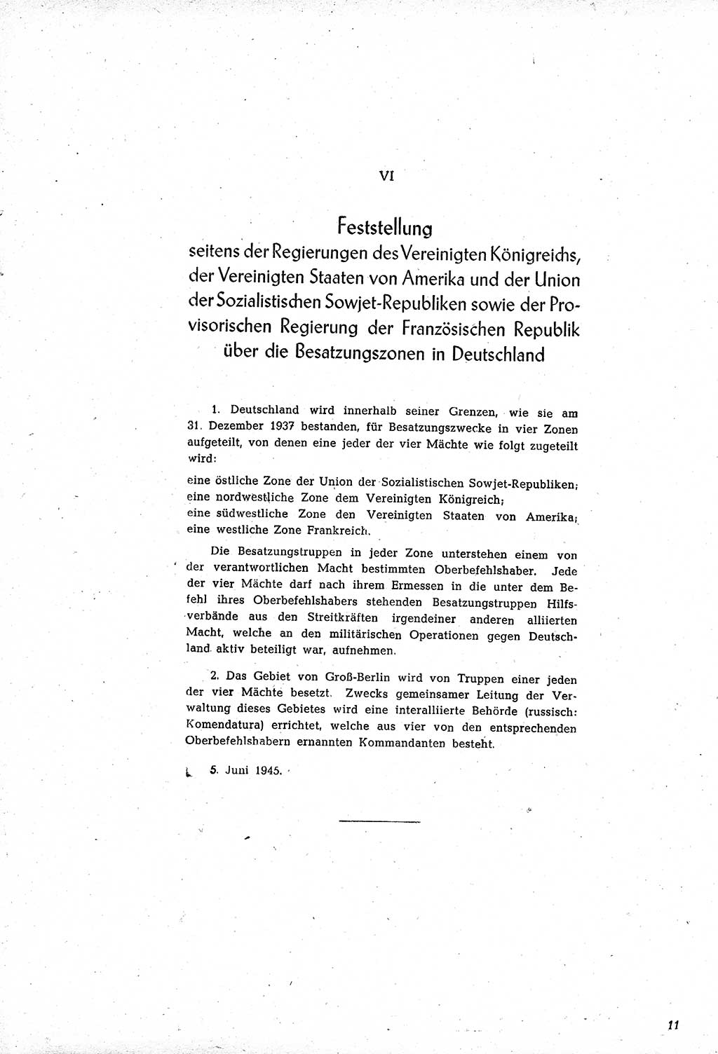 Amtsblatt des Kontrollrats (ABlKR) in Deutschland, Ergänzungsblatt Nr. 1, Sammlung von Urkunden betreffend die Errichtung der Alliierten Kontrollbehörde 1945, Seite 11 (ABlKR Dtl., Erg. Bl. 1 1945, S. 11)