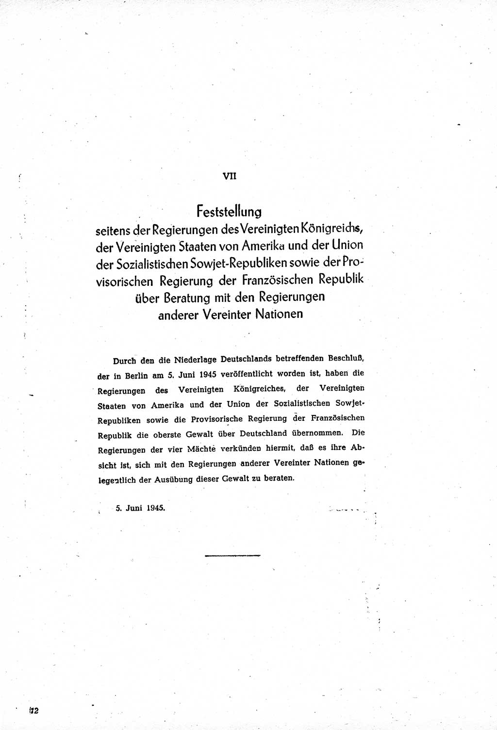 Amtsblatt des Kontrollrats (ABlKR) in Deutschland, Ergänzungsblatt Nr. 1, Sammlung von Urkunden betreffend die Errichtung der Alliierten Kontrollbehörde 1945, Seite 12 (ABlKR Dtl., Erg. Bl. 1 1945, S. 12)