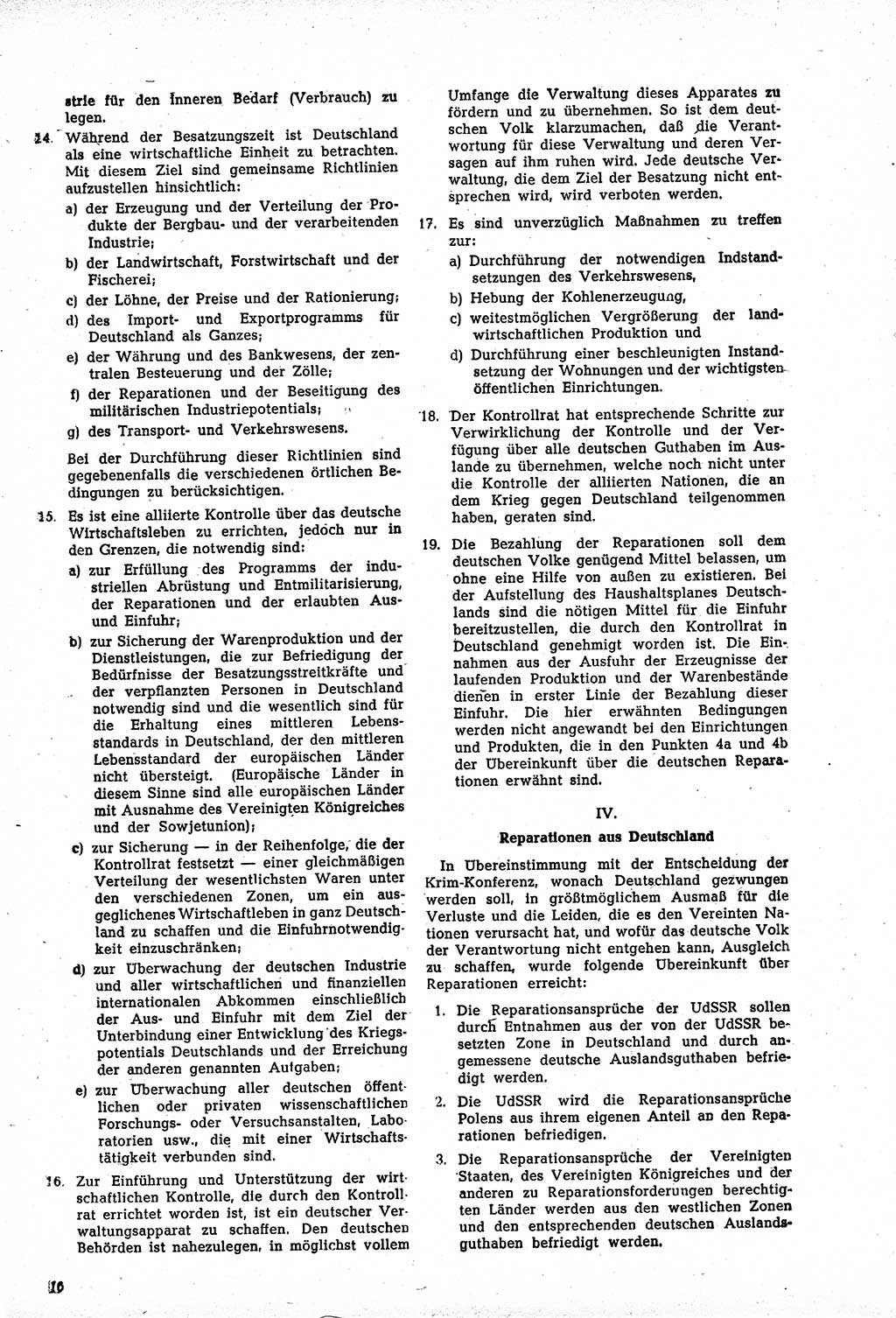 Amtsblatt des Kontrollrats (ABlKR) in Deutschland, Ergänzungsblatt Nr. 1, Sammlung von Urkunden betreffend die Errichtung der Alliierten Kontrollbehörde 1945, Seite 16 (ABlKR Dtl., Erg. Bl. 1 1945, S. 16)