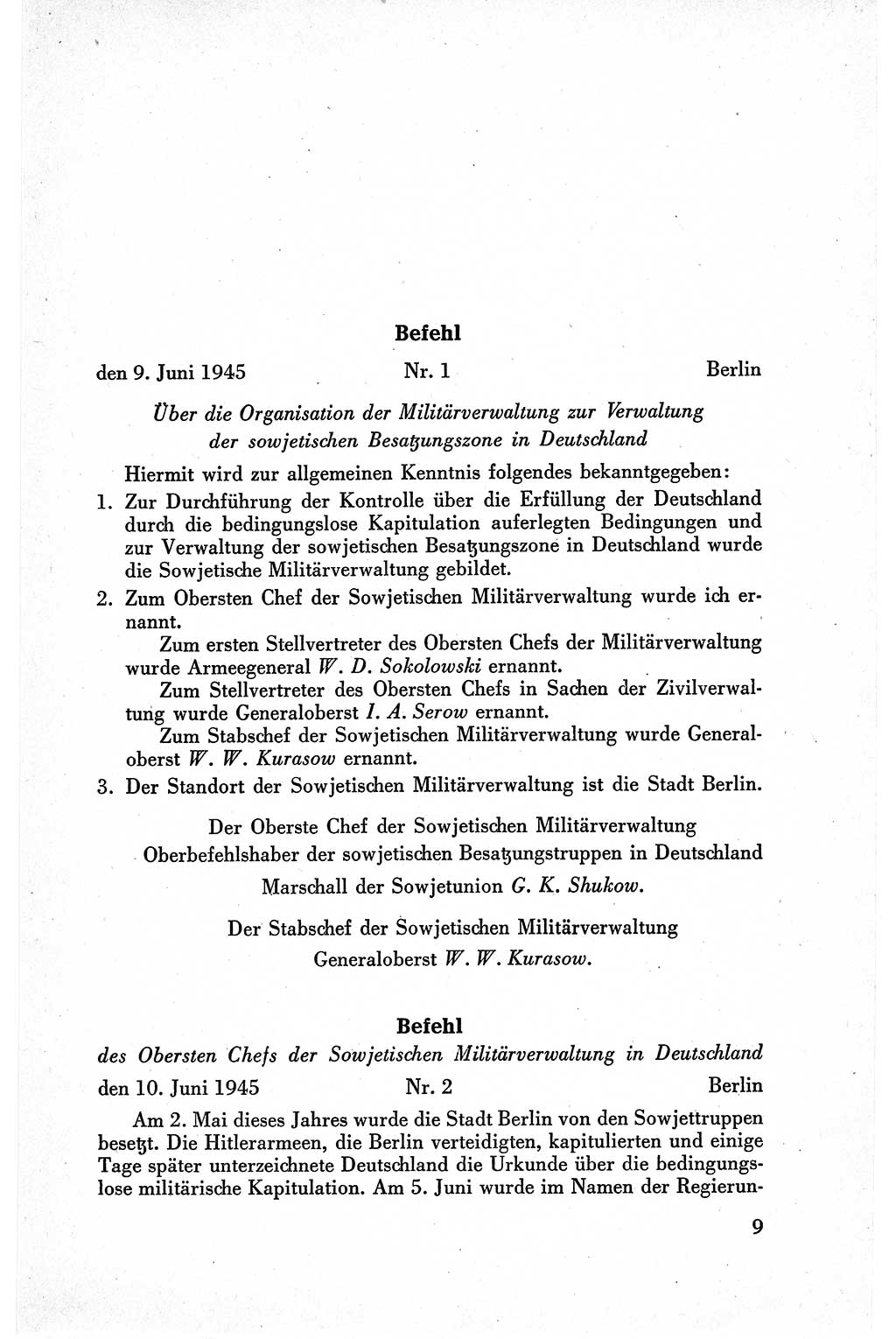 Befehle des Obersten Chefs der Sowjetischen Miltärverwaltung (SMV) in Deutschland - Aus dem Stab der Sowjetischen Militärverwaltung in Deutschland 1945, Seite 9 (Bef. SMV Dtl. 1945, S. 9)