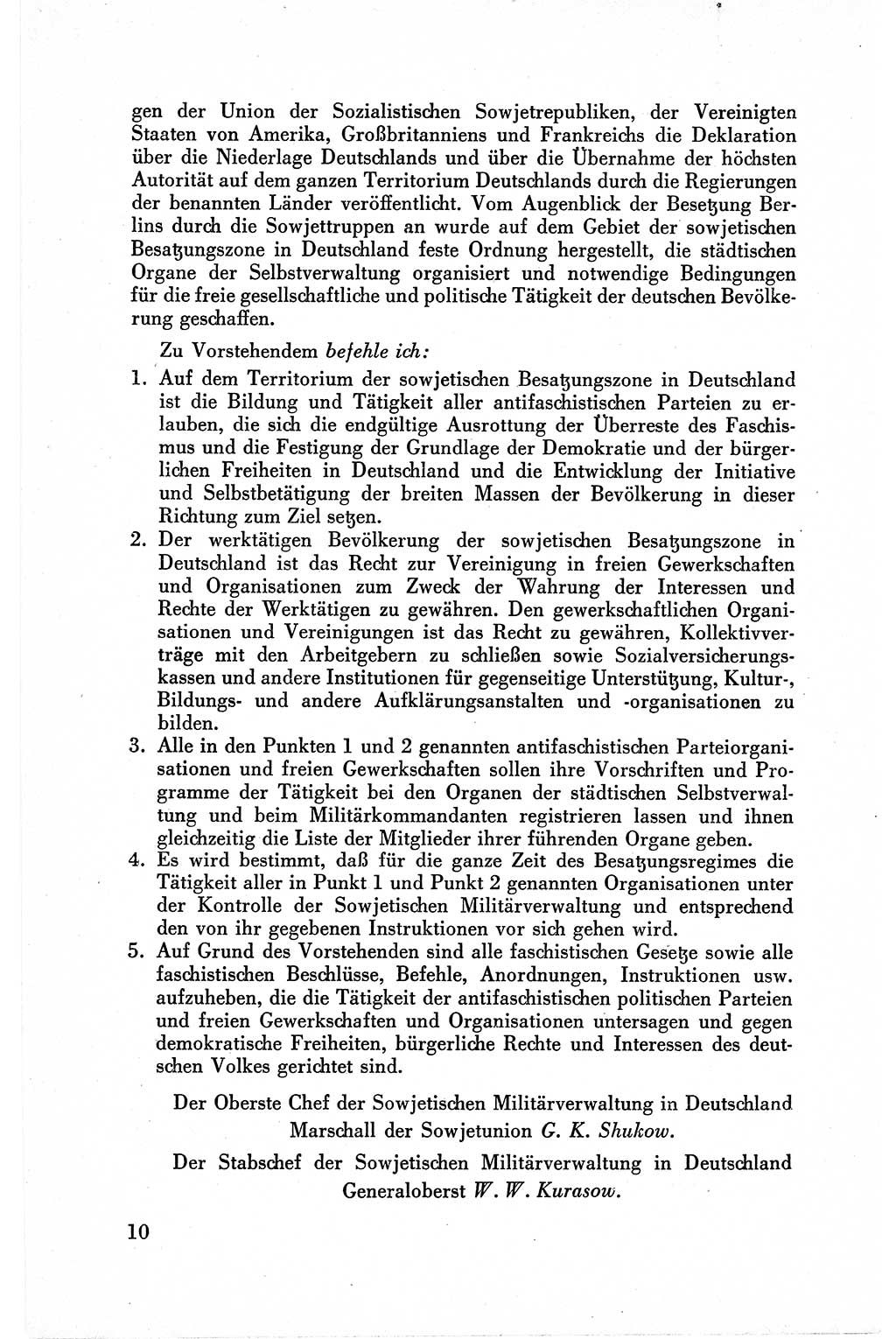 Befehle des Obersten Chefs der Sowjetischen Miltärverwaltung (SMV) in Deutschland - Aus dem Stab der Sowjetischen Militärverwaltung in Deutschland 1945, Seite 10 (Bef. SMV Dtl. 1945, S. 10)