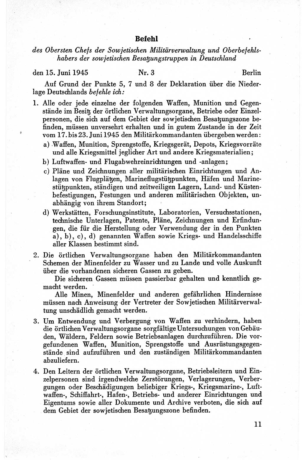 Befehle des Obersten Chefs der Sowjetischen Miltärverwaltung (SMV) in Deutschland - Aus dem Stab der Sowjetischen Militärverwaltung in Deutschland 1945, Seite 11 (Bef. SMV Dtl. 1945, S. 11)