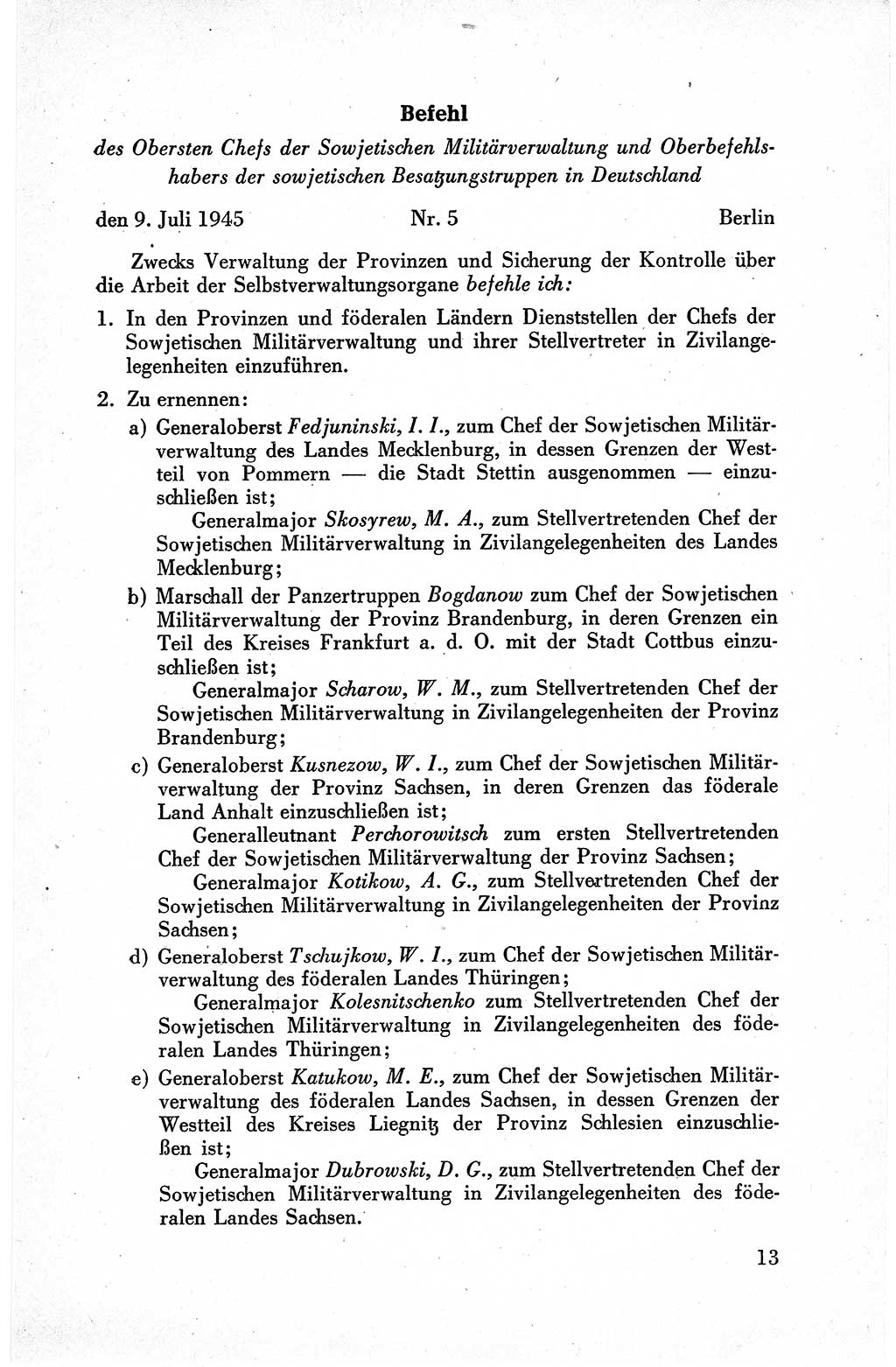 Befehle des Obersten Chefs der Sowjetischen Miltärverwaltung (SMV) in Deutschland - Aus dem Stab der Sowjetischen Militärverwaltung in Deutschland 1945, Seite 13 (Bef. SMV Dtl. 1945, S. 13)