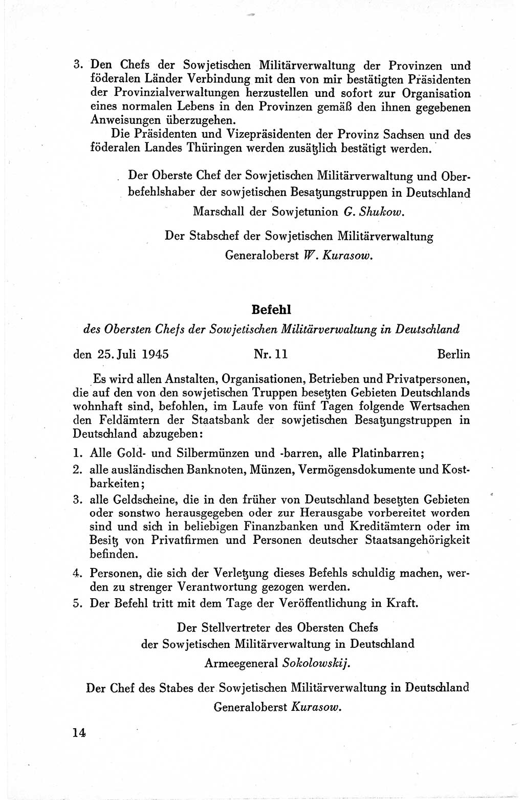 Befehle des Obersten Chefs der Sowjetischen Miltärverwaltung (SMV) in Deutschland - Aus dem Stab der Sowjetischen Militärverwaltung in Deutschland 1945, Seite 14 (Bef. SMV Dtl. 1945, S. 14)