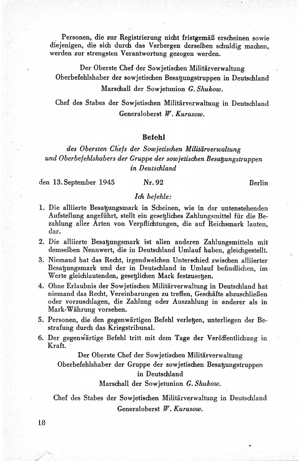 Befehle des Obersten Chefs der Sowjetischen Miltärverwaltung (SMV) in Deutschland - Aus dem Stab der Sowjetischen Militärverwaltung in Deutschland 1945, Seite 18 (Bef. SMV Dtl. 1945, S. 18)