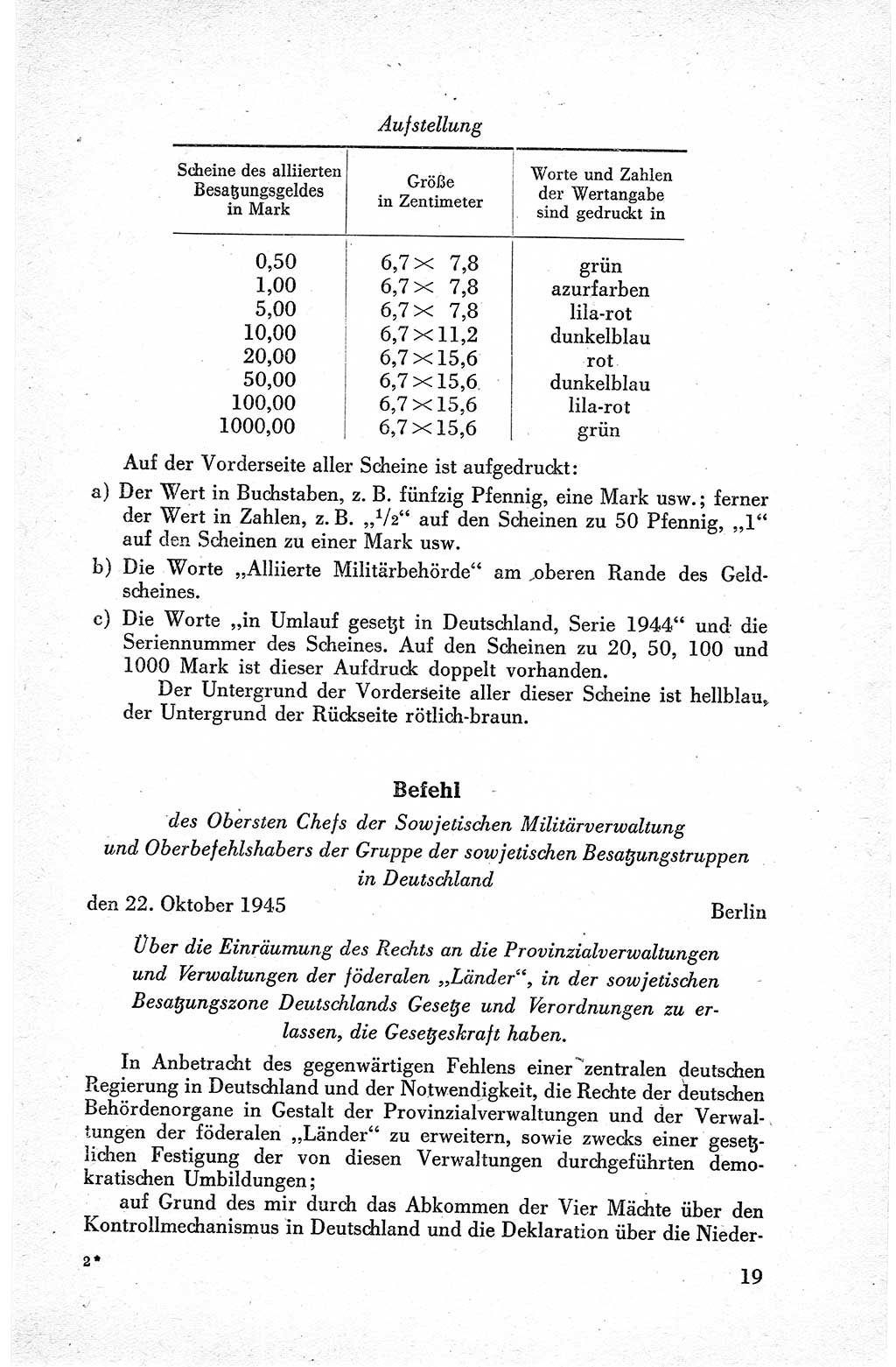 Befehle des Obersten Chefs der Sowjetischen Miltärverwaltung (SMV) in Deutschland - Aus dem Stab der Sowjetischen Militärverwaltung in Deutschland 1945, Seite 19 (Bef. SMV Dtl. 1945, S. 19)