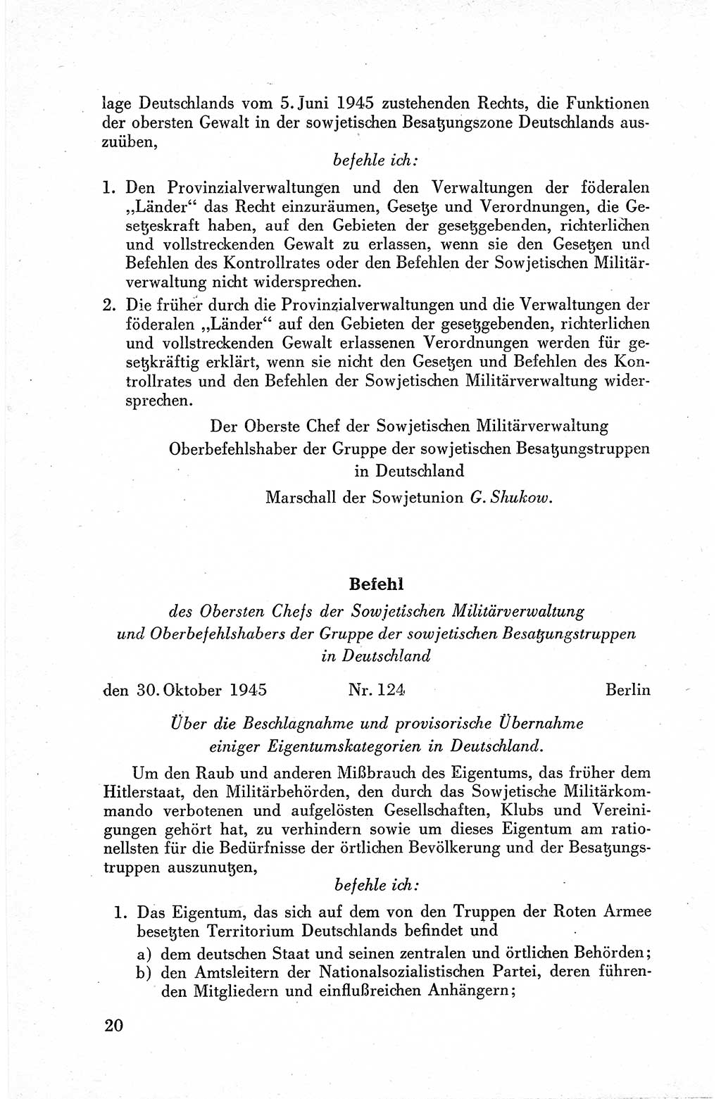 Befehle des Obersten Chefs der Sowjetischen Miltärverwaltung (SMV) in Deutschland - Aus dem Stab der Sowjetischen Militärverwaltung in Deutschland 1945, Seite 20 (Bef. SMV Dtl. 1945, S. 20)