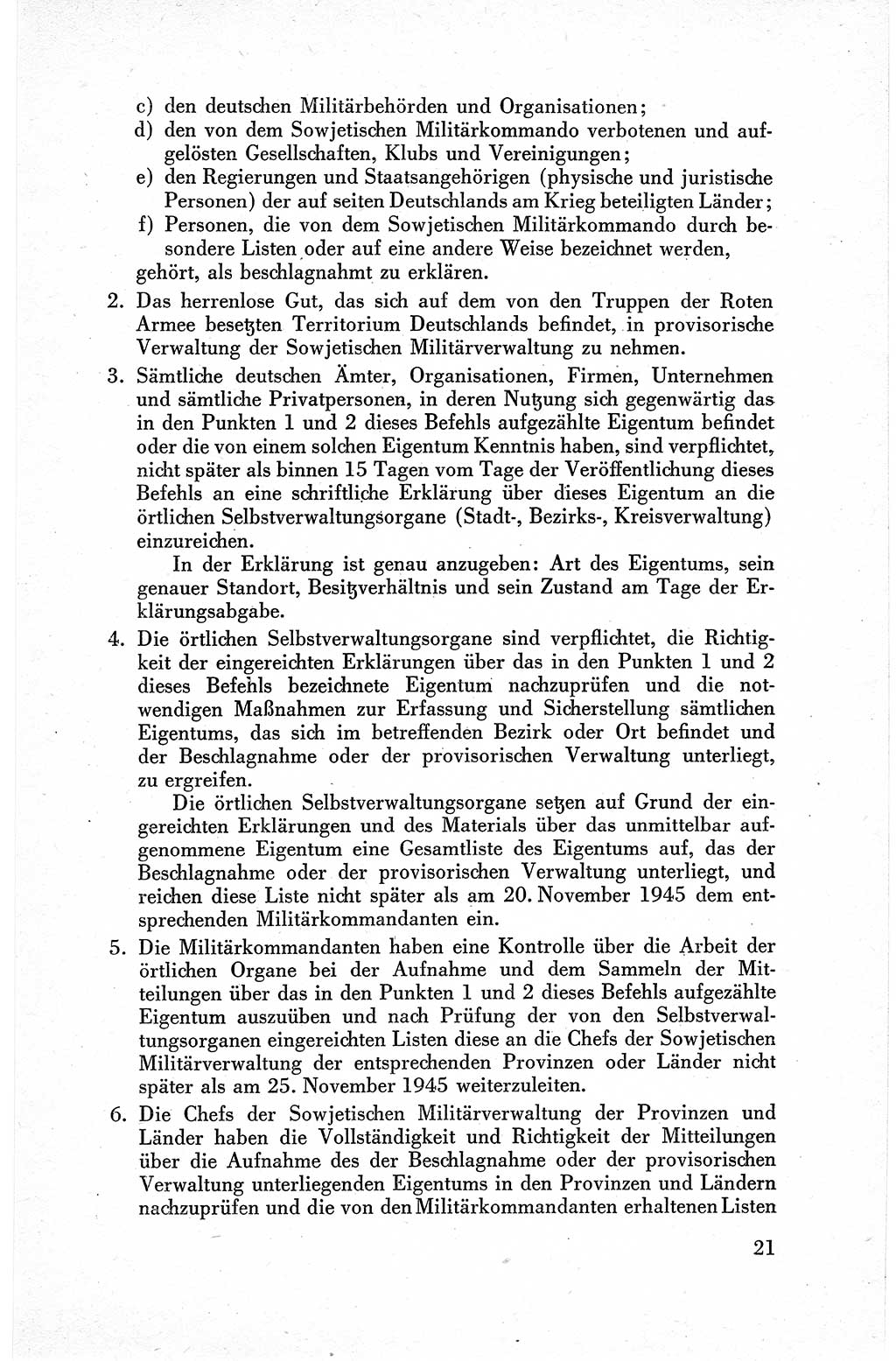 Befehle des Obersten Chefs der Sowjetischen Miltärverwaltung (SMV) in Deutschland - Aus dem Stab der Sowjetischen Militärverwaltung in Deutschland 1945, Seite 21 (Bef. SMV Dtl. 1945, S. 21)