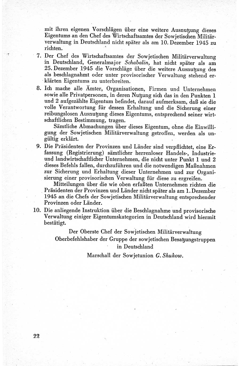 Befehle des Obersten Chefs der Sowjetischen Miltärverwaltung (SMV) in Deutschland - Aus dem Stab der Sowjetischen Militärverwaltung in Deutschland 1945, Seite 22 (Bef. SMV Dtl. 1945, S. 22)