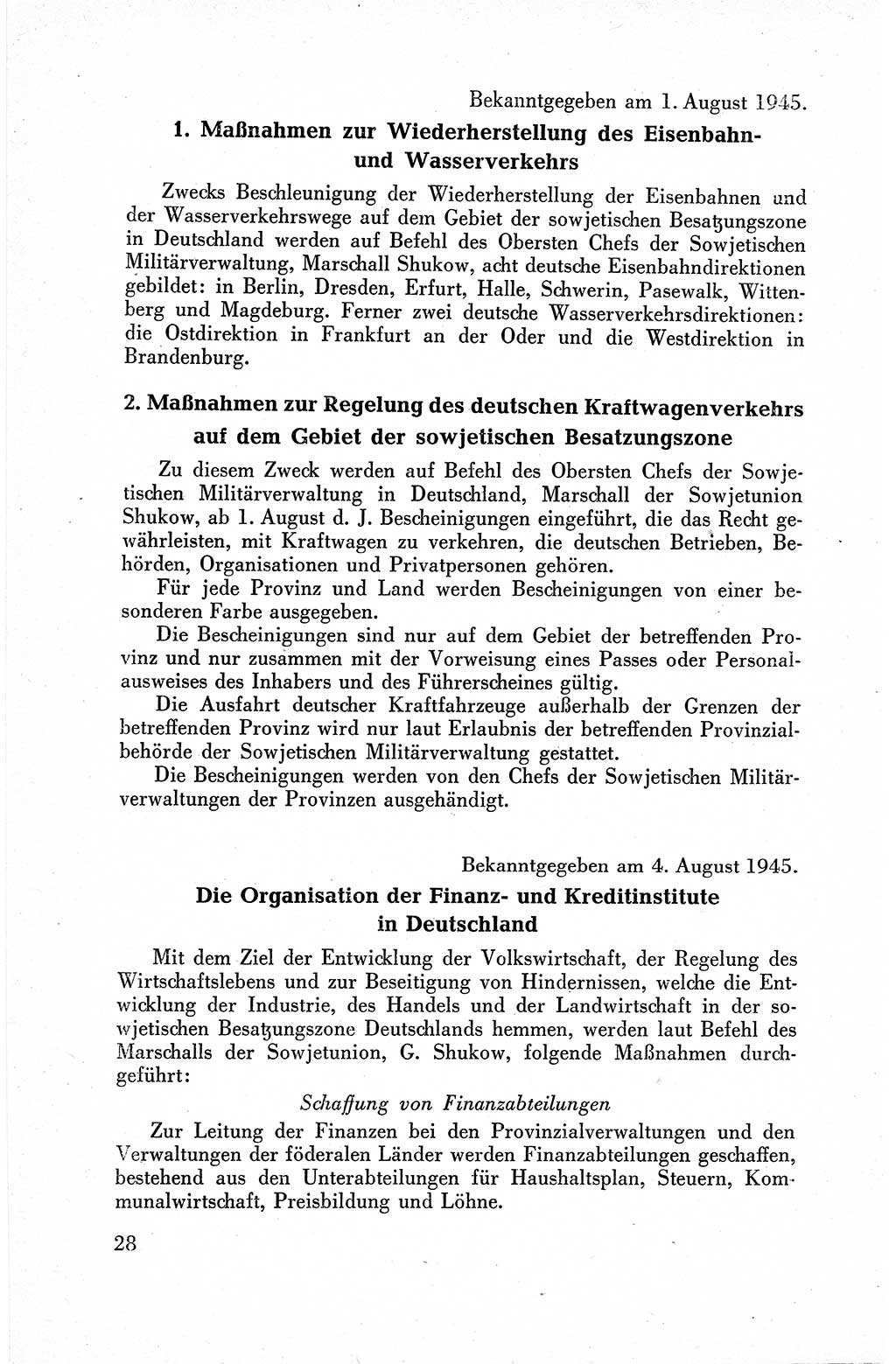 Befehle des Obersten Chefs der Sowjetischen Miltärverwaltung (SMV) in Deutschland - Aus dem Stab der Sowjetischen Militärverwaltung in Deutschland 1945, Seite 28 (Bef. SMV Dtl. 1945, S. 28)