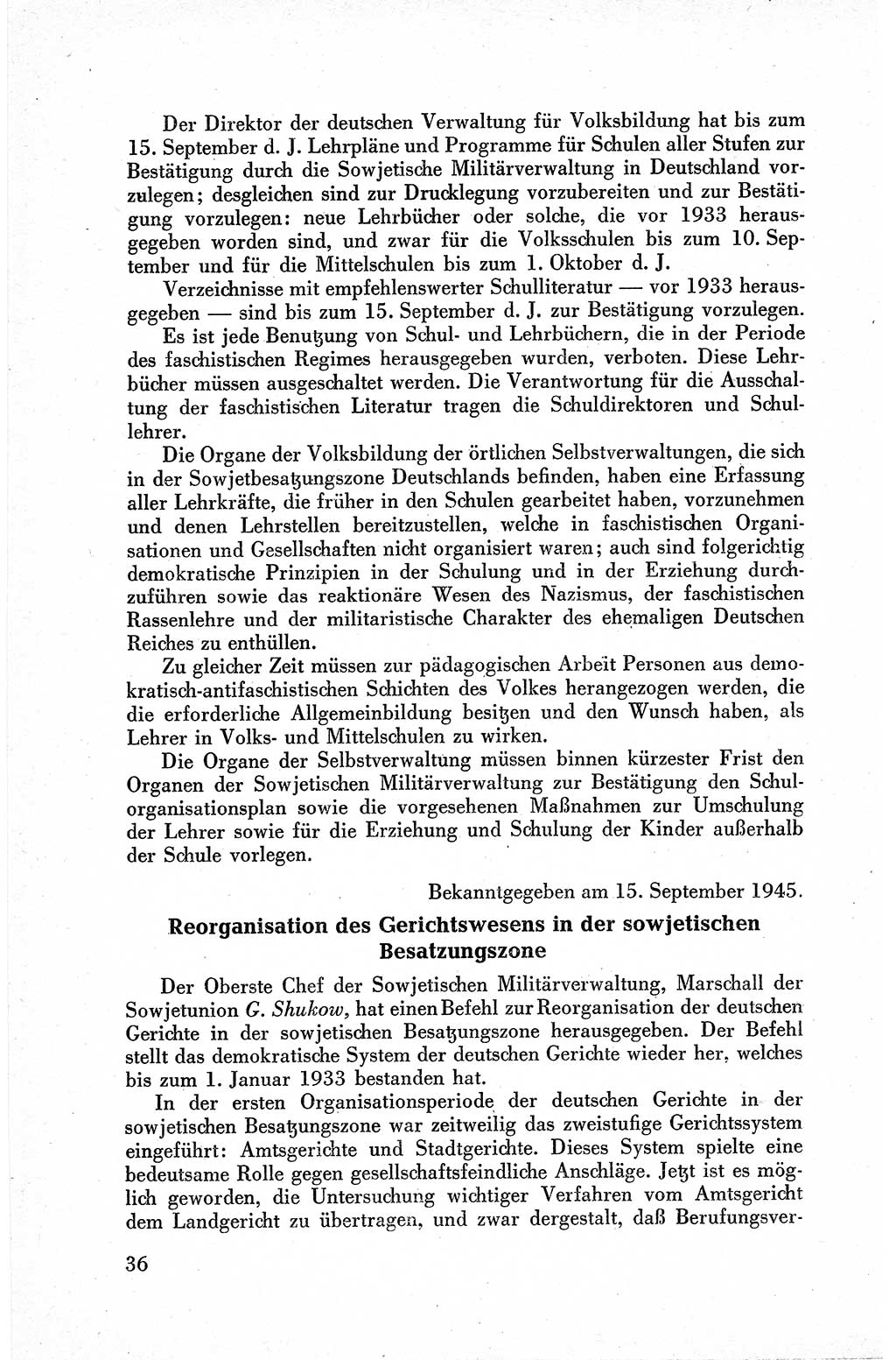 Befehle des Obersten Chefs der Sowjetischen Miltärverwaltung (SMV) in Deutschland - Aus dem Stab der Sowjetischen Militärverwaltung in Deutschland 1945, Seite 36 (Bef. SMV Dtl. 1945, S. 36)