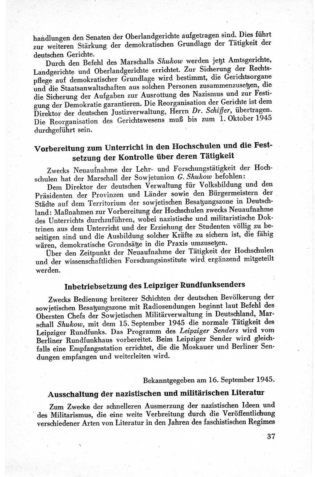 Befehle des Obersten Chefs der Sowjetischen Miltärverwaltung (SMV) in Deutschland - Aus dem Stab der Sowjetischen Militärverwaltung in Deutschland 1945, Seite 37 (Bef. SMV Dtl. 1945, S. 37)