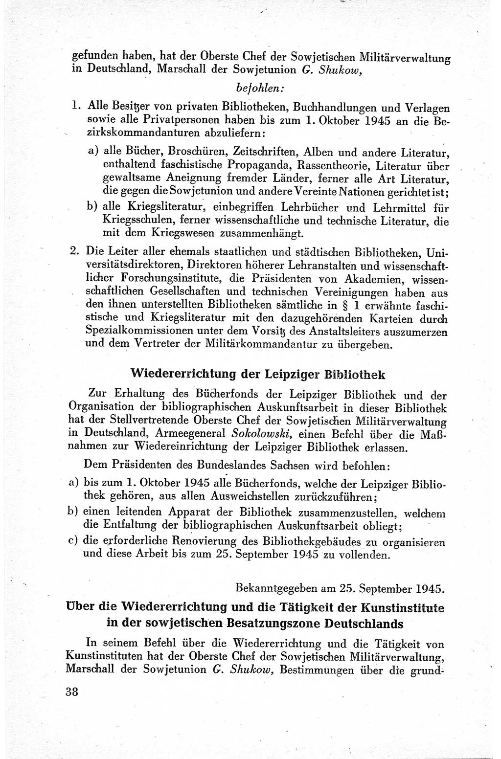 Befehle des Obersten Chefs der Sowjetischen Miltärverwaltung (SMV) in Deutschland - Aus dem Stab der Sowjetischen Militärverwaltung in Deutschland 1945, Seite 38 (Bef. SMV Dtl. 1945, S. 38)