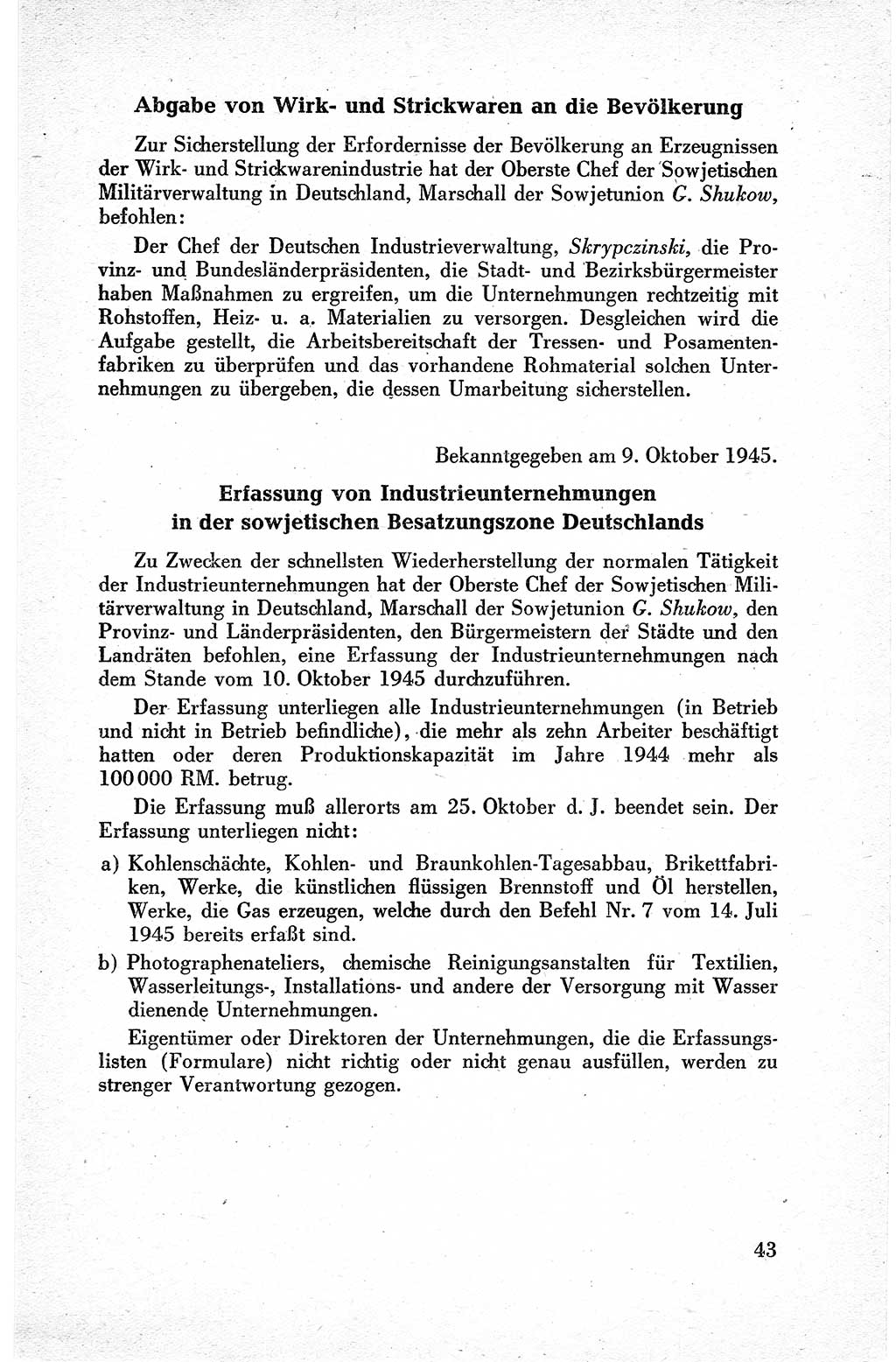 Befehle des Obersten Chefs der Sowjetischen Miltärverwaltung (SMV) in Deutschland - Aus dem Stab der Sowjetischen Militärverwaltung in Deutschland 1945, Seite 43 (Bef. SMV Dtl. 1945, S. 43)