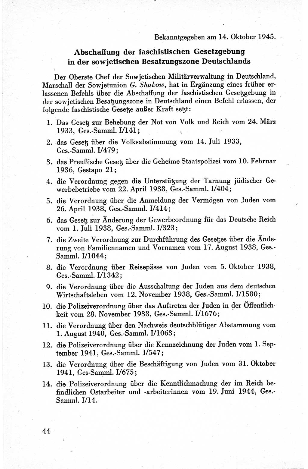 Befehle des Obersten Chefs der Sowjetischen Miltärverwaltung (SMV) in Deutschland - Aus dem Stab der Sowjetischen Militärverwaltung in Deutschland 1945, Seite 44 (Bef. SMV Dtl. 1945, S. 44)