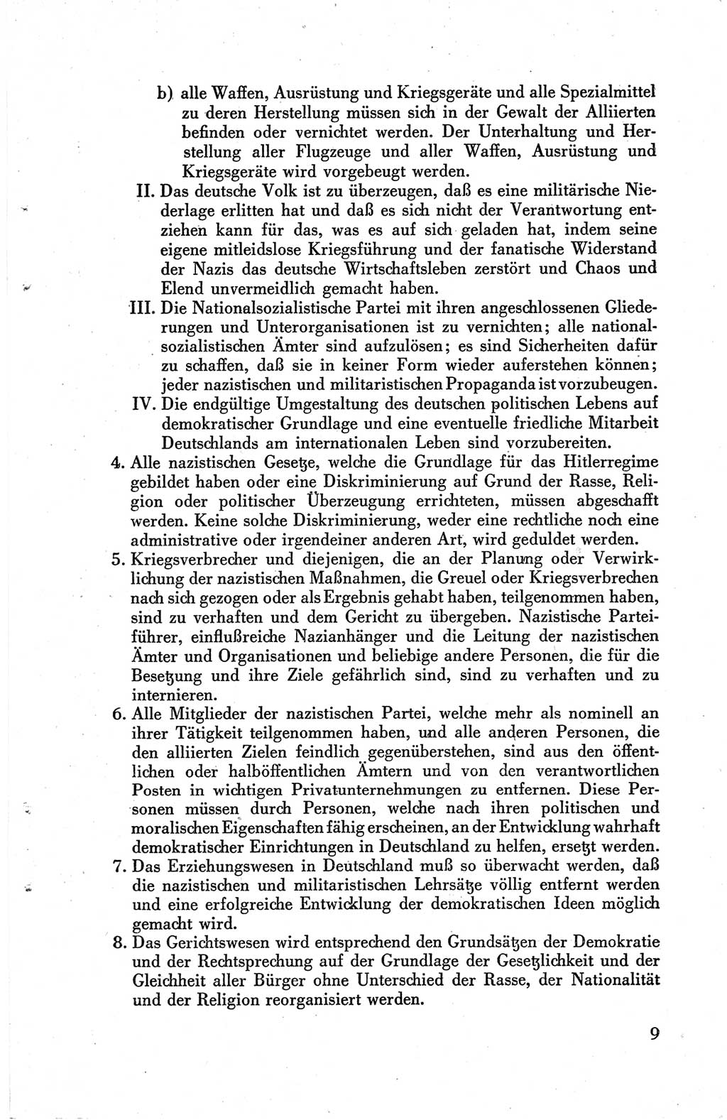 Die Berliner Konferenz der Drei Mächte - Der Alliierte Kontrollrat für Deutschland - Die Alliierte Kommandantur der Stadt Berlin, Kommuniqués, Deklarationen, Proklamationen, Gesetze, Befehle, Sammelheft 1 1945, Seite 9 (AKR Dtl., All. Kdtr. Bln., 1945, S. 9)