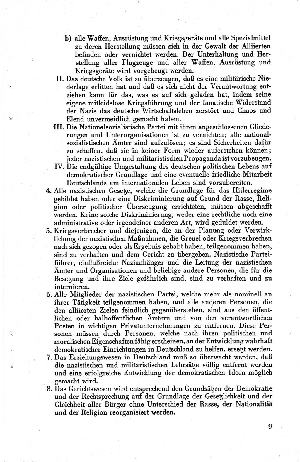 Die Berliner Konferenz der Drei Mächte - Der Alliierte Kontrollrat für Deutschland - Die Alliierte Kommandantur der Stadt Berlin, Kommuniqués, Deklarationen, Proklamationen, Gesetze, Befehle, Sammelheft 1 1945, Seite 9 (AKR Dtl., All. Kdtr. Bln., 1945, S. 9)