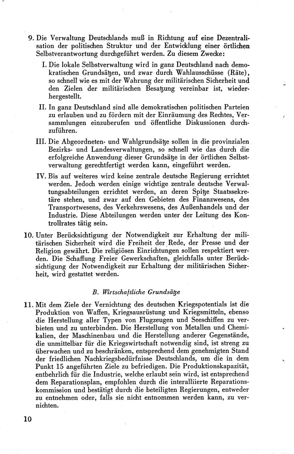 Die Berliner Konferenz der Drei Mächte - Der Alliierte Kontrollrat für Deutschland - Die Alliierte Kommandantur der Stadt Berlin, Kommuniqués, Deklarationen, Proklamationen, Gesetze, Befehle, Sammelheft 1 1945, Seite 10 (AKR Dtl., All. Kdtr. Bln., 1945, S. 10)