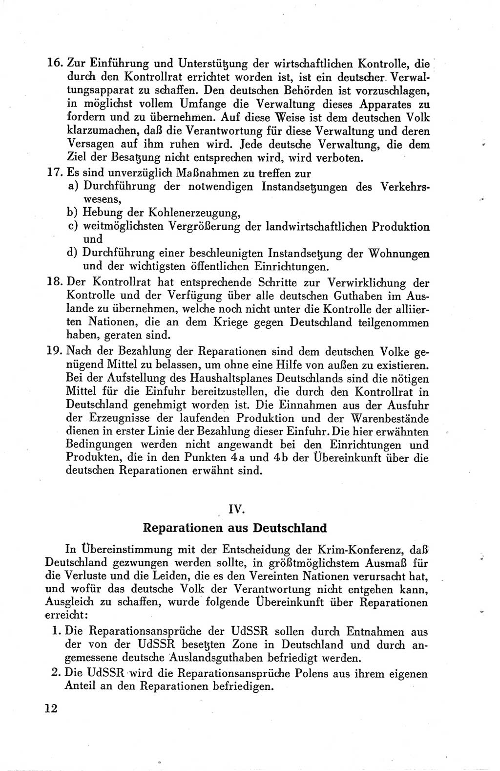 Die Berliner Konferenz der Drei Mächte - Der Alliierte Kontrollrat für Deutschland - Die Alliierte Kommandantur der Stadt Berlin, Kommuniqués, Deklarationen, Proklamationen, Gesetze, Befehle, Sammelheft 1 1945, Seite 12 (AKR Dtl., All. Kdtr. Bln., 1945, S. 12)