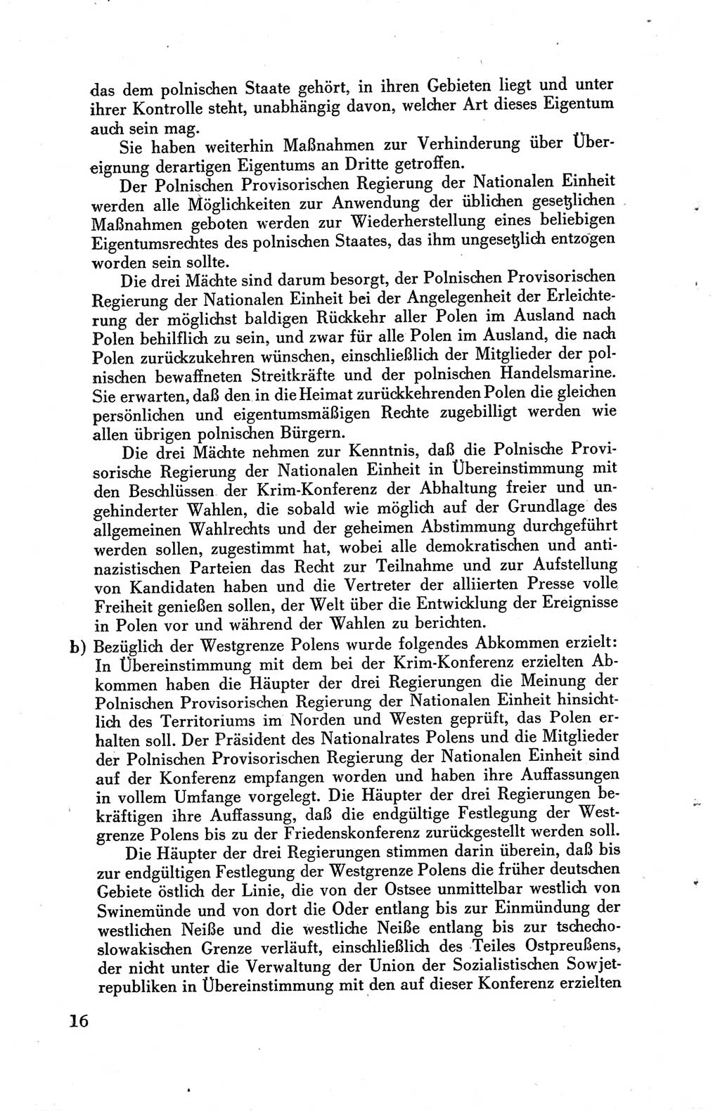 Die Berliner Konferenz der Drei Mächte - Der Alliierte Kontrollrat für Deutschland - Die Alliierte Kommandantur der Stadt Berlin, Kommuniqués, Deklarationen, Proklamationen, Gesetze, Befehle, Sammelheft 1 1945, Seite 16 (AKR Dtl., All. Kdtr. Bln., 1945, S. 16)