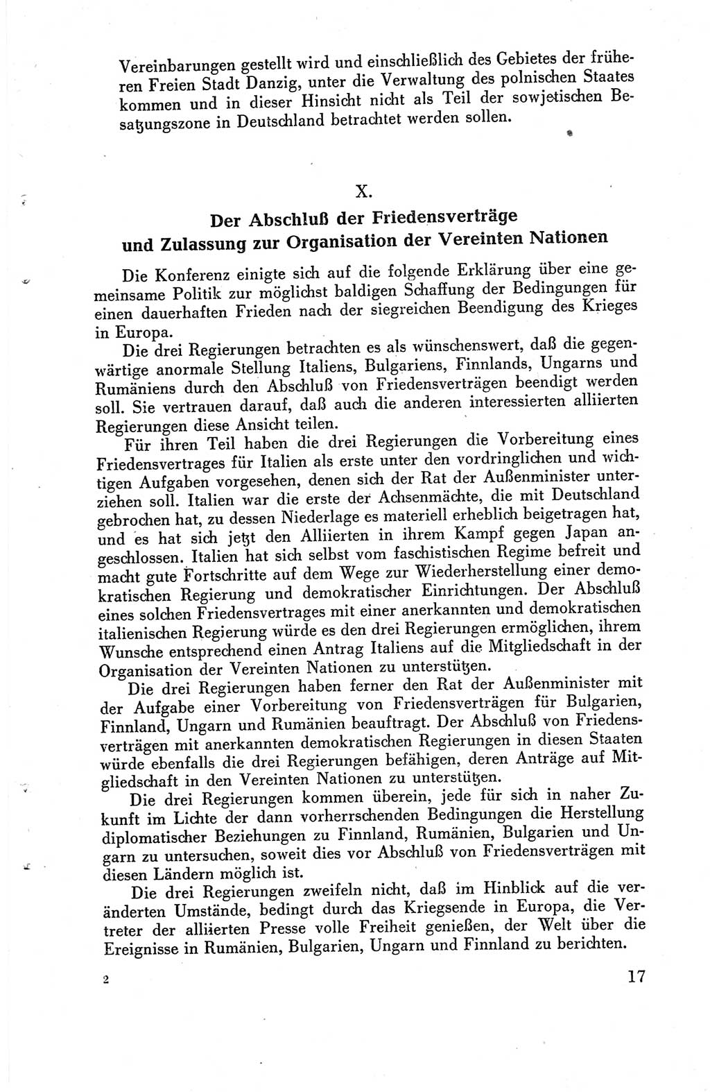 Die Berliner Konferenz der Drei Mächte - Der Alliierte Kontrollrat für Deutschland - Die Alliierte Kommandantur der Stadt Berlin, Kommuniqués, Deklarationen, Proklamationen, Gesetze, Befehle, Sammelheft 1 1945, Seite 17 (AKR Dtl., All. Kdtr. Bln., 1945, S. 17)