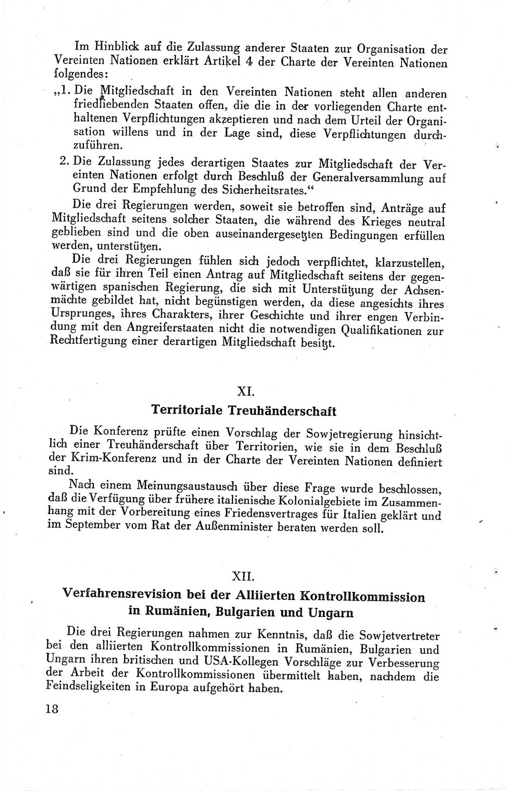 Die Berliner Konferenz der Drei Mächte - Der Alliierte Kontrollrat für Deutschland - Die Alliierte Kommandantur der Stadt Berlin, Kommuniqués, Deklarationen, Proklamationen, Gesetze, Befehle, Sammelheft 1 1945, Seite 18 (AKR Dtl., All. Kdtr. Bln., 1945, S. 18)