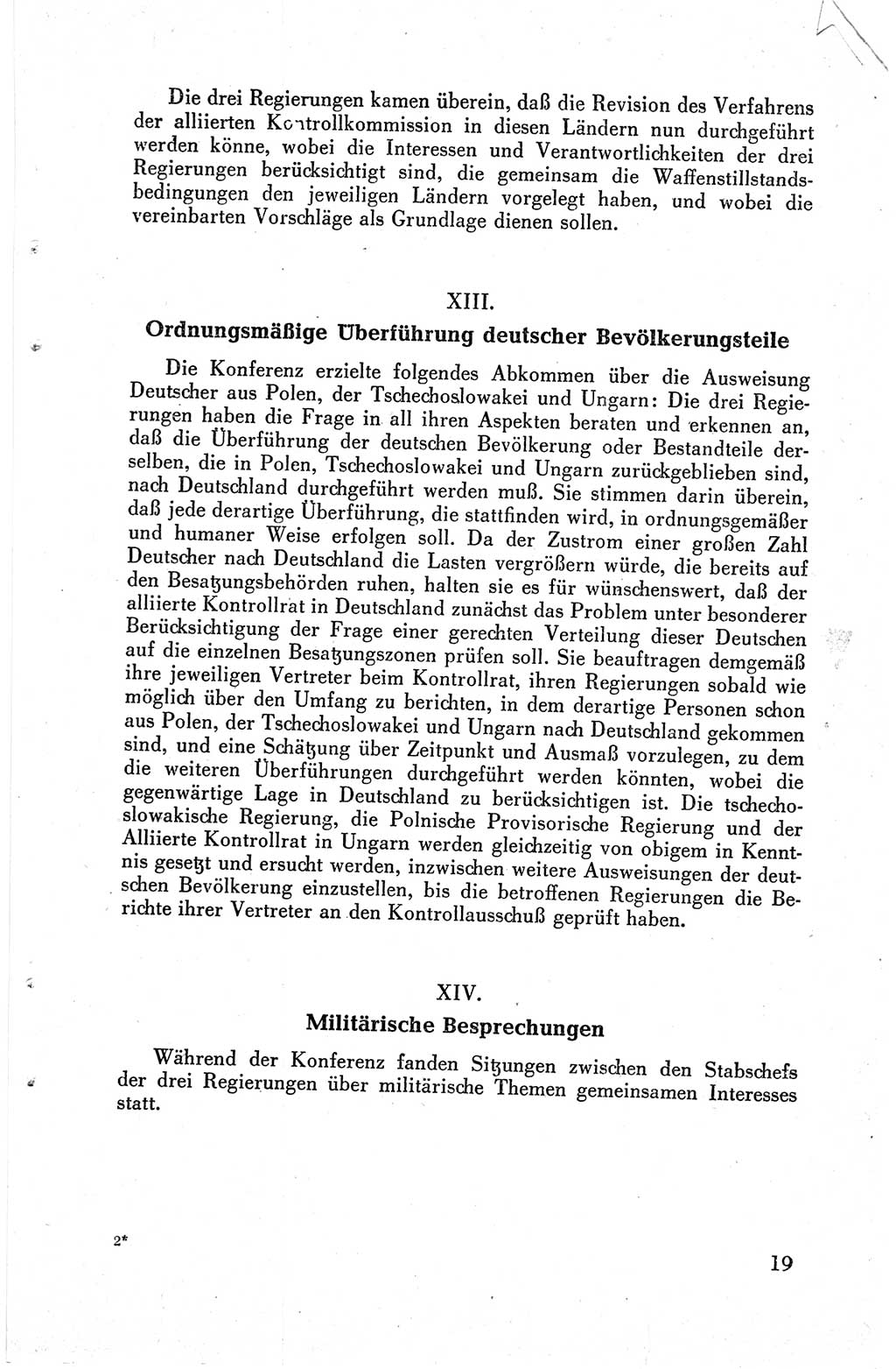 Die Berliner Konferenz der Drei Mächte - Der Alliierte Kontrollrat für Deutschland - Die Alliierte Kommandantur der Stadt Berlin, Kommuniqués, Deklarationen, Proklamationen, Gesetze, Befehle, Sammelheft 1 1945, Seite 19 (AKR Dtl., All. Kdtr. Bln., 1945, S. 19)