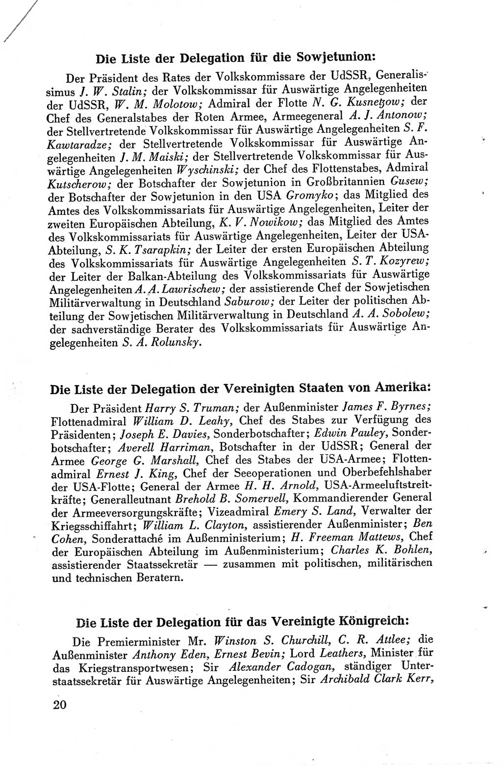 Die Berliner Konferenz der Drei Mächte - Der Alliierte Kontrollrat für Deutschland - Die Alliierte Kommandantur der Stadt Berlin, Kommuniqués, Deklarationen, Proklamationen, Gesetze, Befehle, Sammelheft 1 1945, Seite 20 (AKR Dtl., All. Kdtr. Bln., 1945, S. 20)