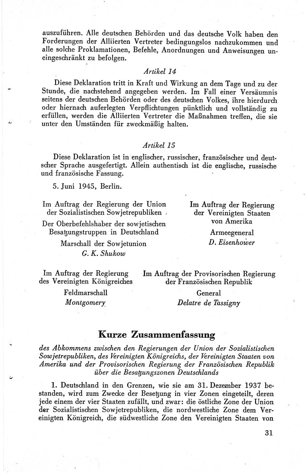 Die Berliner Konferenz der Drei Mächte - Der Alliierte Kontrollrat für Deutschland - Die Alliierte Kommandantur der Stadt Berlin, Kommuniqués, Deklarationen, Proklamationen, Gesetze, Befehle, Sammelheft 1 1945, Seite 31 (AKR Dtl., All. Kdtr. Bln., 1945, S. 31)