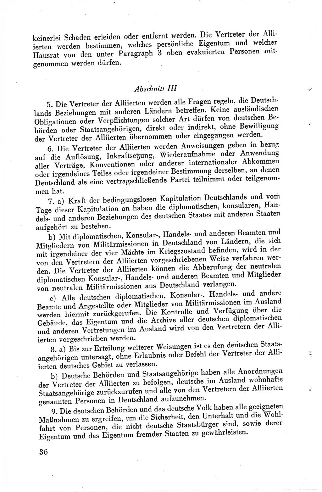 Die Berliner Konferenz der Drei Mächte - Der Alliierte Kontrollrat für Deutschland - Die Alliierte Kommandantur der Stadt Berlin, Kommuniqués, Deklarationen, Proklamationen, Gesetze, Befehle, Sammelheft 1 1945, Seite 36 (AKR Dtl., All. Kdtr. Bln., 1945, S. 36)