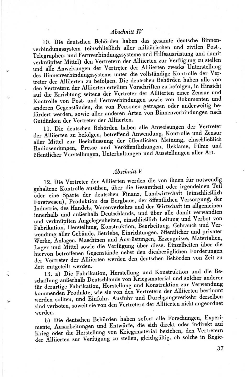 Die Berliner Konferenz der Drei Mächte - Der Alliierte Kontrollrat für Deutschland - Die Alliierte Kommandantur der Stadt Berlin, Kommuniqués, Deklarationen, Proklamationen, Gesetze, Befehle, Sammelheft 1 1945, Seite 37 (AKR Dtl., All. Kdtr. Bln., 1945, S. 37)