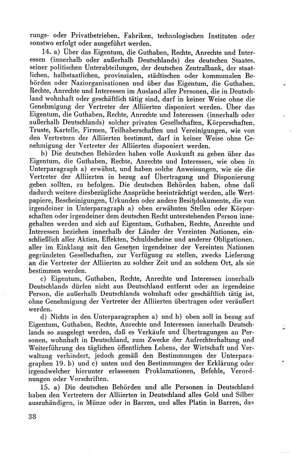 Die Berliner Konferenz der Drei Mächte - Der Alliierte Kontrollrat für Deutschland - Die Alliierte Kommandantur der Stadt Berlin, Kommuniqués, Deklarationen, Proklamationen, Gesetze, Befehle, Sammelheft 1 1945, Seite 38 (AKR Dtl., All. Kdtr. Bln., 1945, S. 38)