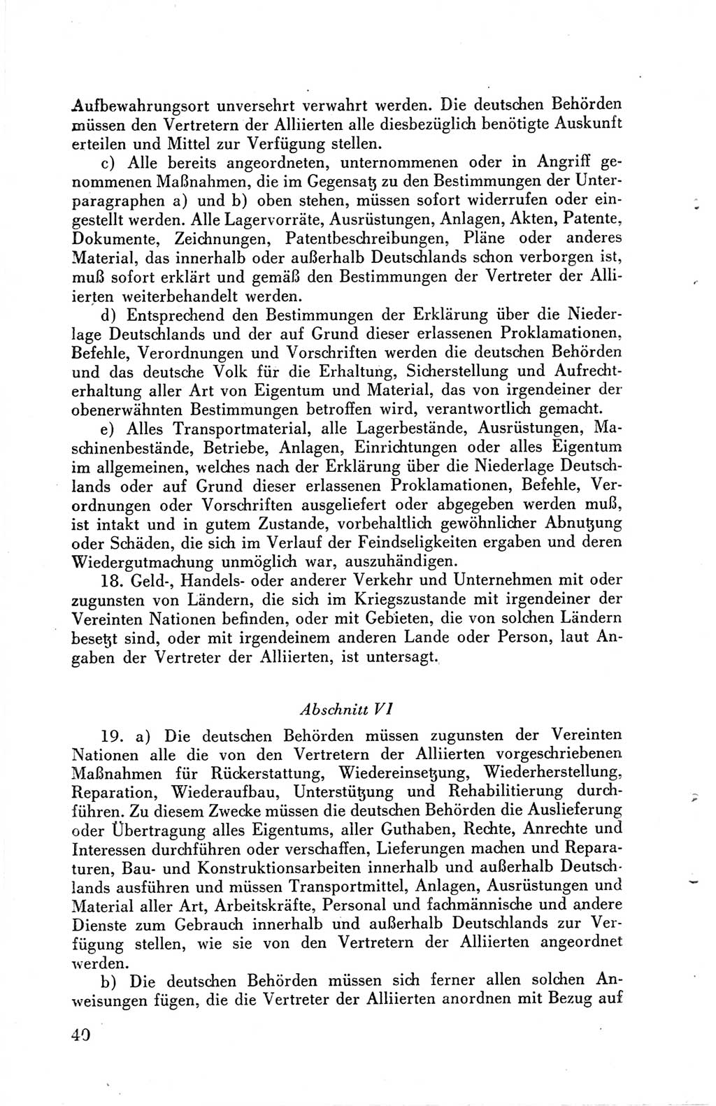 Die Berliner Konferenz der Drei Mächte - Der Alliierte Kontrollrat für Deutschland - Die Alliierte Kommandantur der Stadt Berlin, Kommuniqués, Deklarationen, Proklamationen, Gesetze, Befehle, Sammelheft 1 1945, Seite 40 (AKR Dtl., All. Kdtr. Bln., 1945, S. 40)