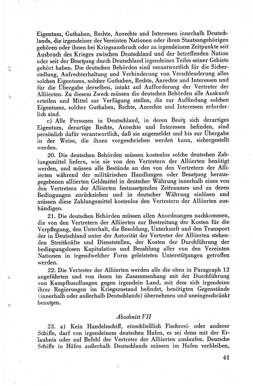 Die Berliner Konferenz der Drei Mächte - Der Alliierte Kontrollrat für Deutschland - Die Alliierte Kommandantur der Stadt Berlin, Kommuniqués, Deklarationen, Proklamationen, Gesetze, Befehle, Sammelheft 1 1945, Seite 41 (AKR Dtl., All. Kdtr. Bln., 1945, S. 41)