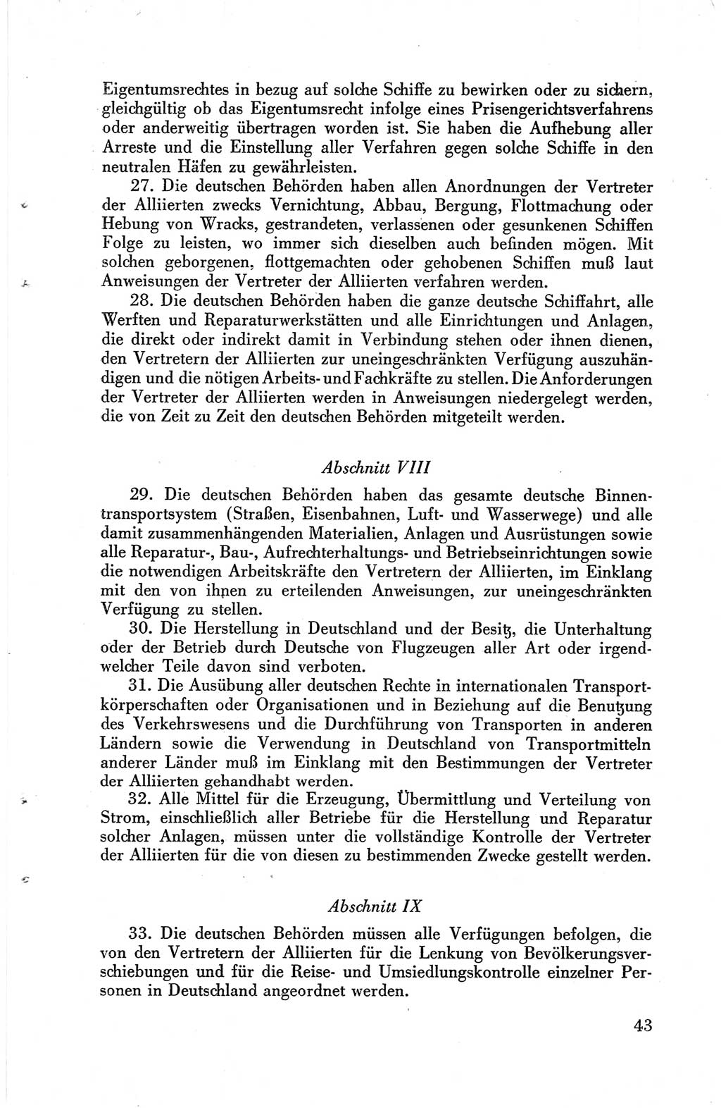 Die Berliner Konferenz der Drei Mächte - Der Alliierte Kontrollrat für Deutschland - Die Alliierte Kommandantur der Stadt Berlin, Kommuniqués, Deklarationen, Proklamationen, Gesetze, Befehle, Sammelheft 1 1945, Seite 43 (AKR Dtl., All. Kdtr. Bln., 1945, S. 43)