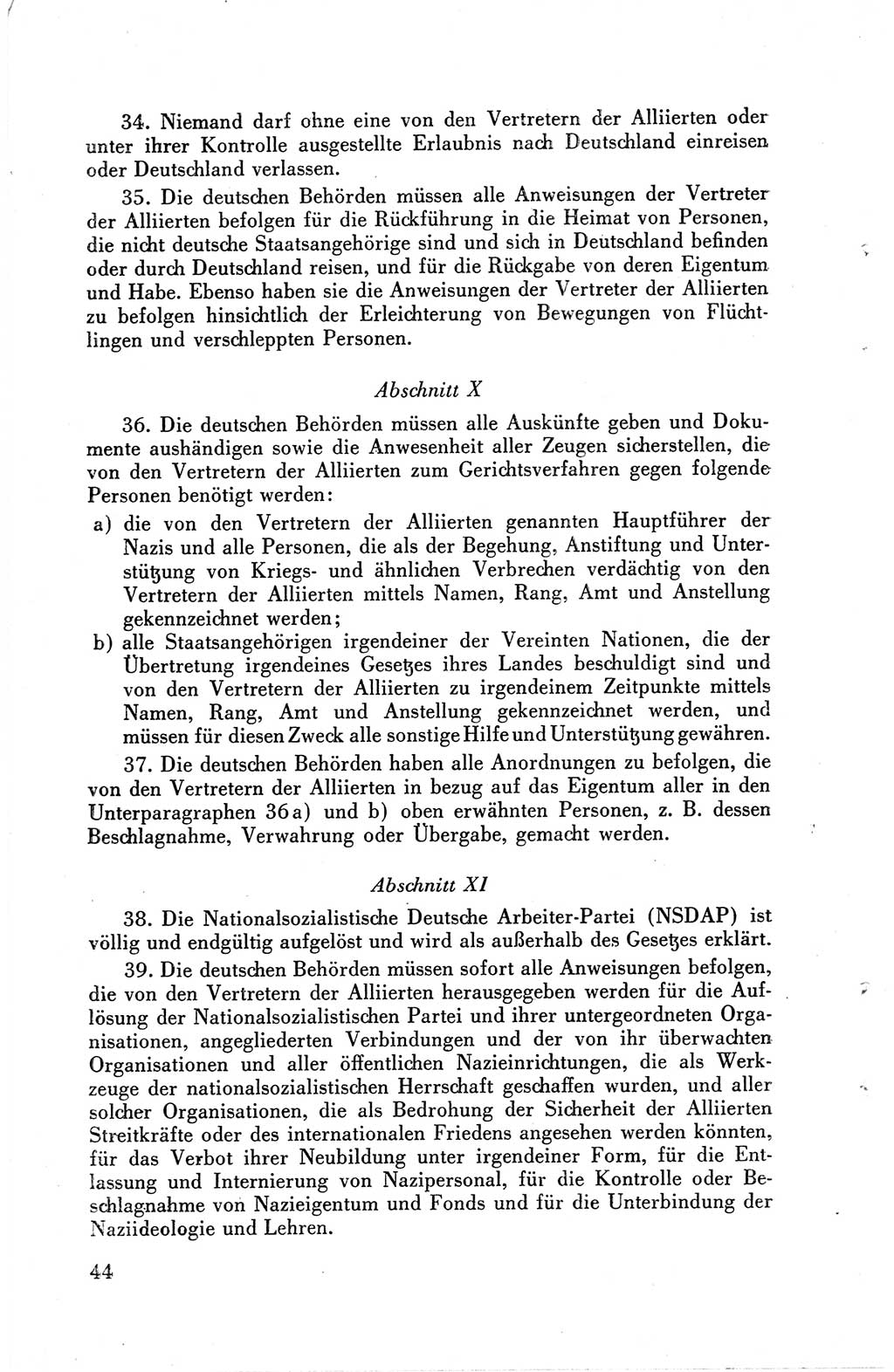 Die Berliner Konferenz der Drei Mächte - Der Alliierte Kontrollrat für Deutschland - Die Alliierte Kommandantur der Stadt Berlin, Kommuniqués, Deklarationen, Proklamationen, Gesetze, Befehle, Sammelheft 1 1945, Seite 44 (AKR Dtl., All. Kdtr. Bln., 1945, S. 44)