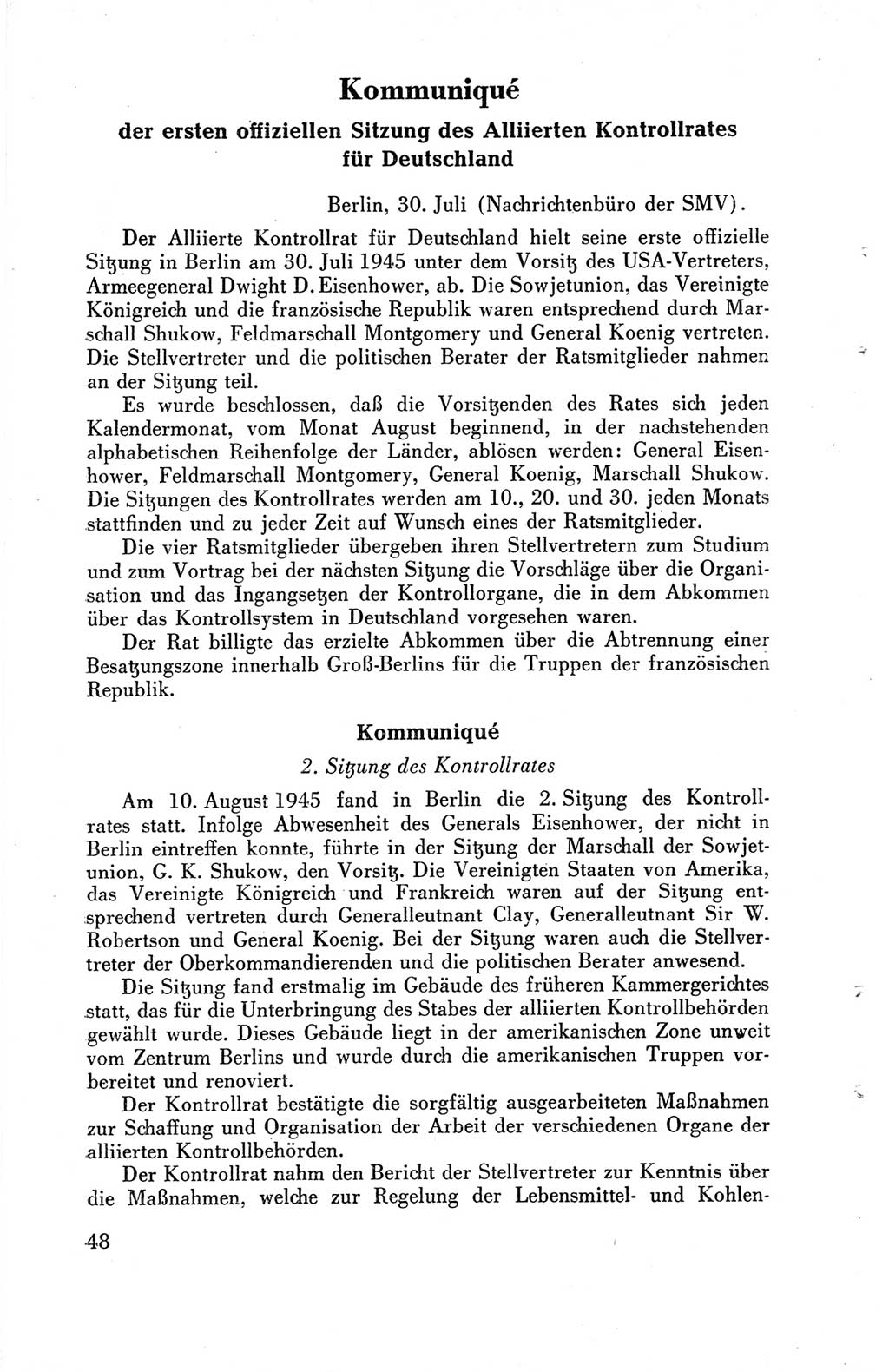 Die Berliner Konferenz der Drei Mächte - Der Alliierte Kontrollrat für Deutschland - Die Alliierte Kommandantur der Stadt Berlin, Kommuniqués, Deklarationen, Proklamationen, Gesetze, Befehle, Sammelheft 1 1945, Seite 48 (AKR Dtl., All. Kdtr. Bln., 1945, S. 48)