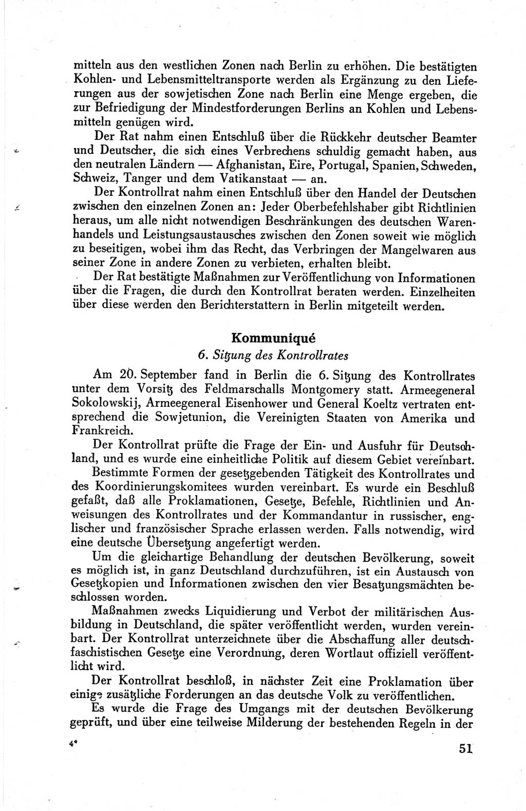 Die Berliner Konferenz der Drei Mächte - Der Alliierte Kontrollrat für Deutschland - Die Alliierte Kommandantur der Stadt Berlin, Kommuniqués, Deklarationen, Proklamationen, Gesetze, Befehle, Sammelheft 1 1945, Seite 51 (AKR Dtl., All. Kdtr. Bln., 1945, S. 51)