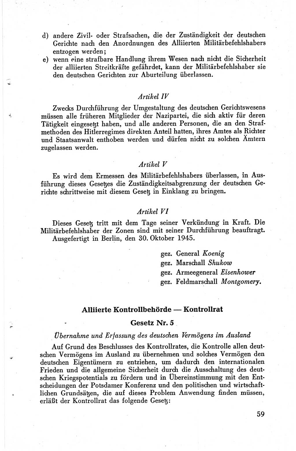 Die Berliner Konferenz der Drei Mächte - Der Alliierte Kontrollrat für Deutschland - Die Alliierte Kommandantur der Stadt Berlin, Kommuniqués, Deklarationen, Proklamationen, Gesetze, Befehle, Sammelheft 1 1945, Seite 59 (AKR Dtl., All. Kdtr. Bln., 1945, S. 59)