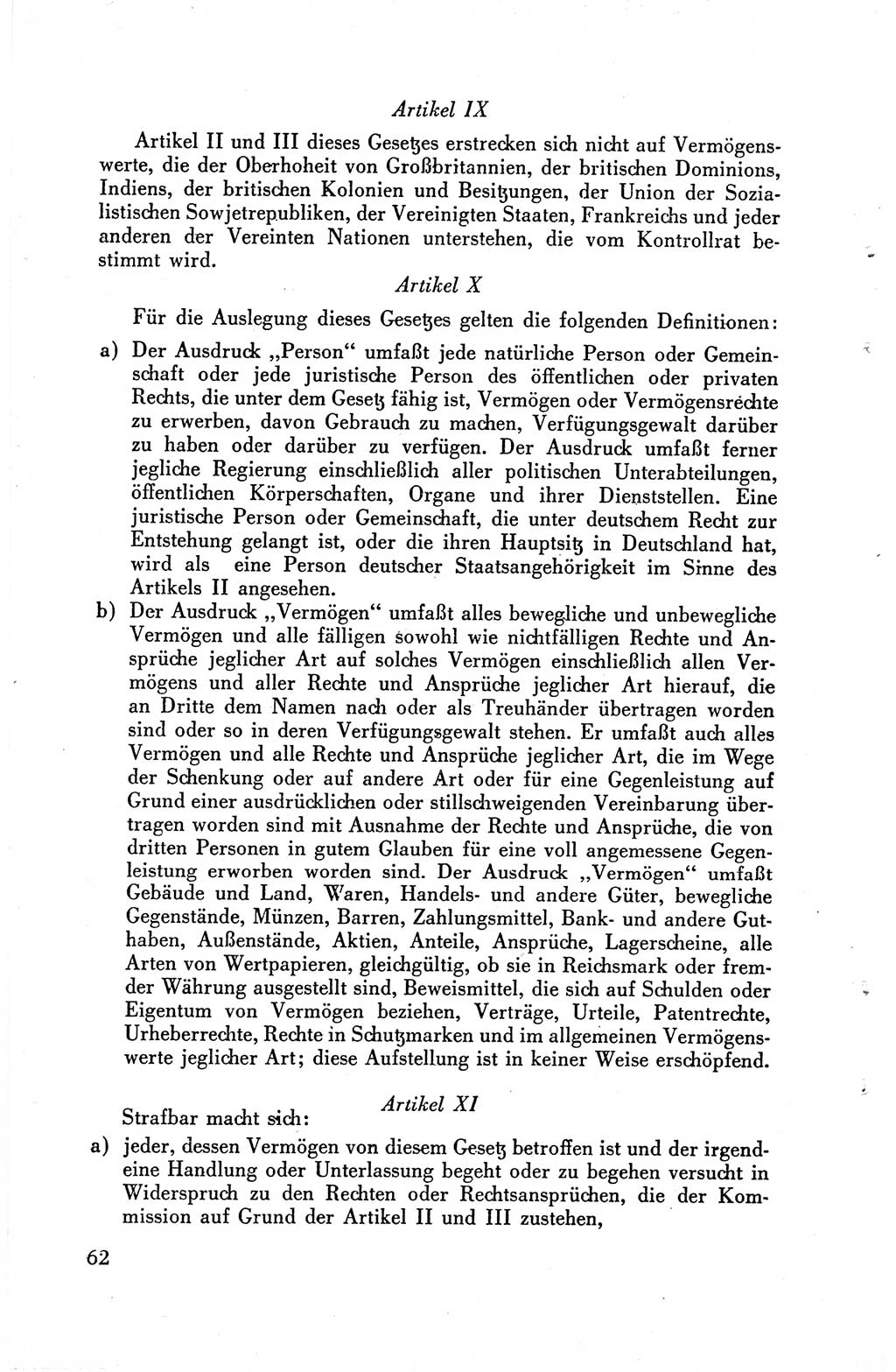 Die Berliner Konferenz der Drei Mächte - Der Alliierte Kontrollrat für Deutschland - Die Alliierte Kommandantur der Stadt Berlin, Kommuniqués, Deklarationen, Proklamationen, Gesetze, Befehle, Sammelheft 1 1945, Seite 62 (AKR Dtl., All. Kdtr. Bln., 1945, S. 62)
