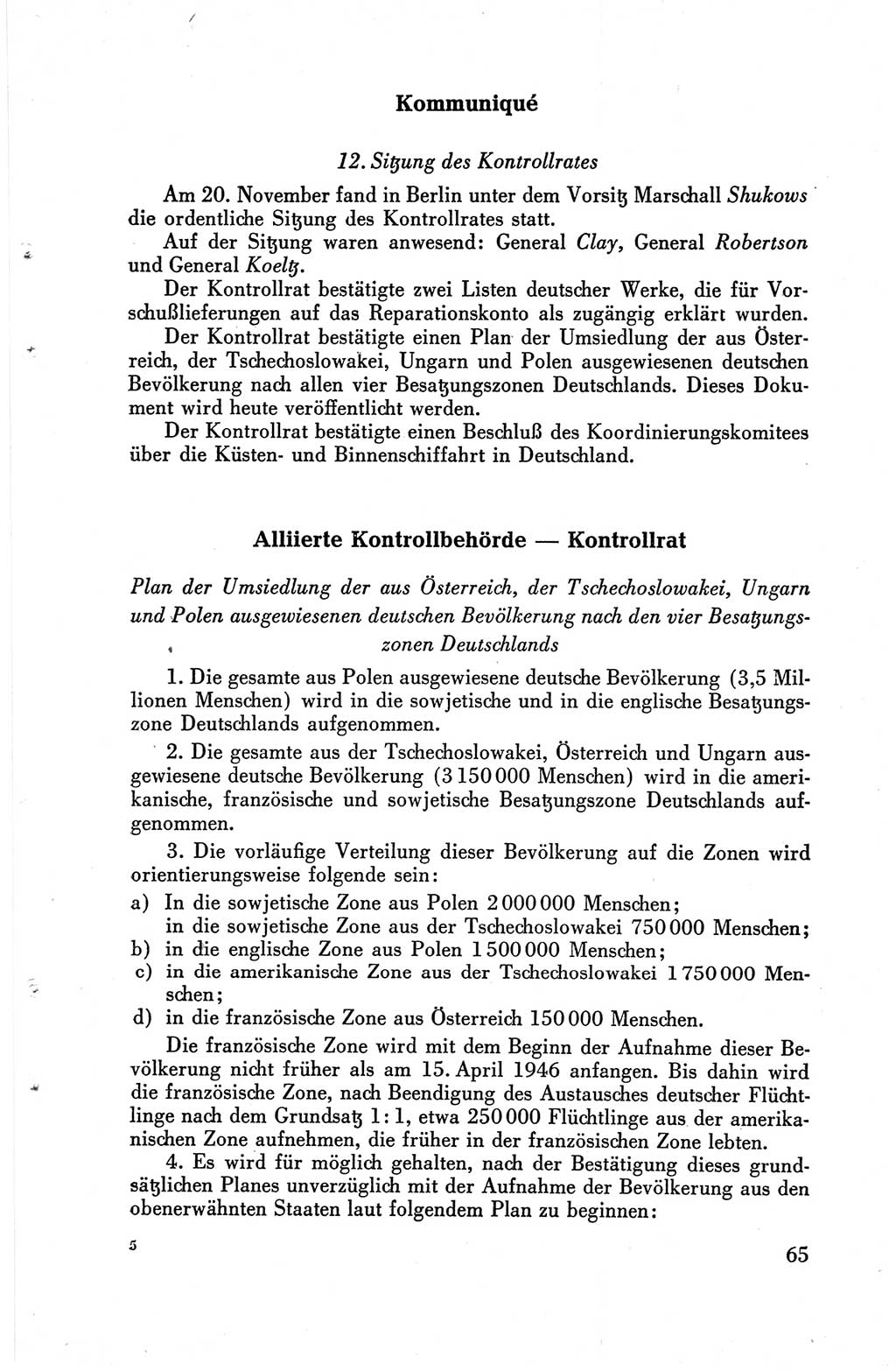 Die Berliner Konferenz der Drei Mächte - Der Alliierte Kontrollrat für Deutschland - Die Alliierte Kommandantur der Stadt Berlin, Kommuniqués, Deklarationen, Proklamationen, Gesetze, Befehle, Sammelheft 1 1945, Seite 65 (AKR Dtl., All. Kdtr. Bln., 1945, S. 65)