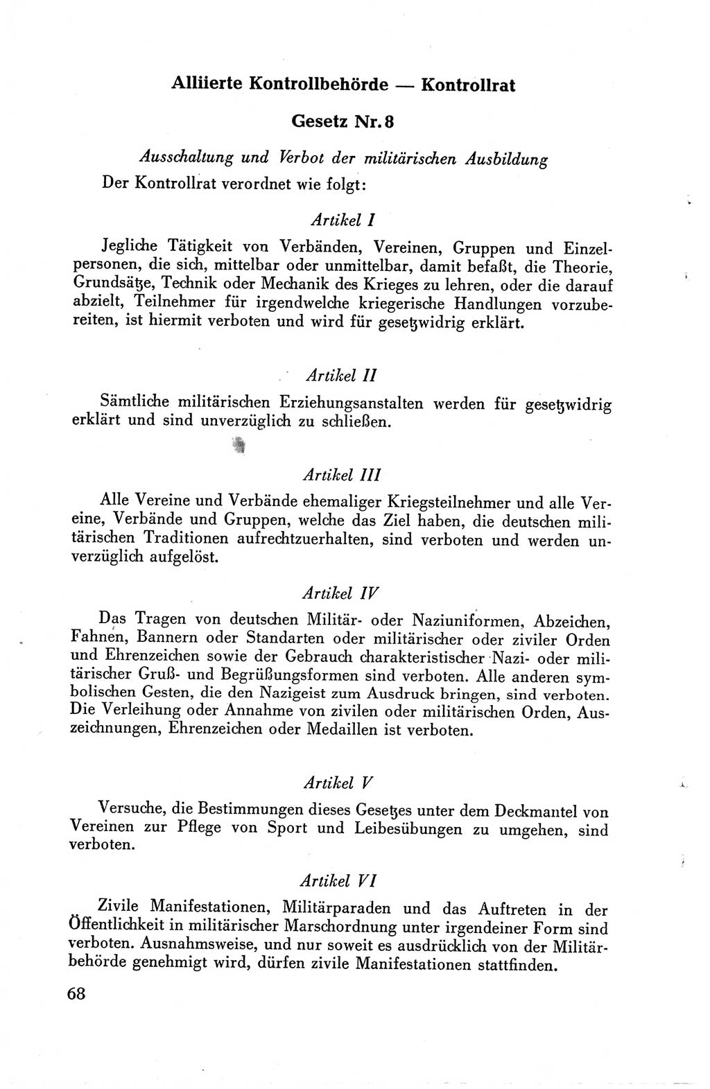 Die Berliner Konferenz der Drei Mächte - Der Alliierte Kontrollrat für Deutschland - Die Alliierte Kommandantur der Stadt Berlin, Kommuniqués, Deklarationen, Proklamationen, Gesetze, Befehle, Sammelheft 1 1945, Seite 68 (AKR Dtl., All. Kdtr. Bln., 1945, S. 68)