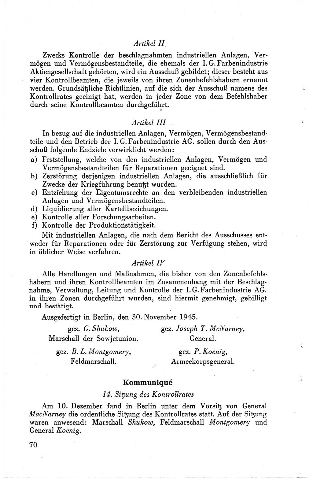 Die Berliner Konferenz der Drei Mächte - Der Alliierte Kontrollrat für Deutschland - Die Alliierte Kommandantur der Stadt Berlin, Kommuniqués, Deklarationen, Proklamationen, Gesetze, Befehle, Sammelheft 1 1945, Seite 70 (AKR Dtl., All. Kdtr. Bln., 1945, S. 70)