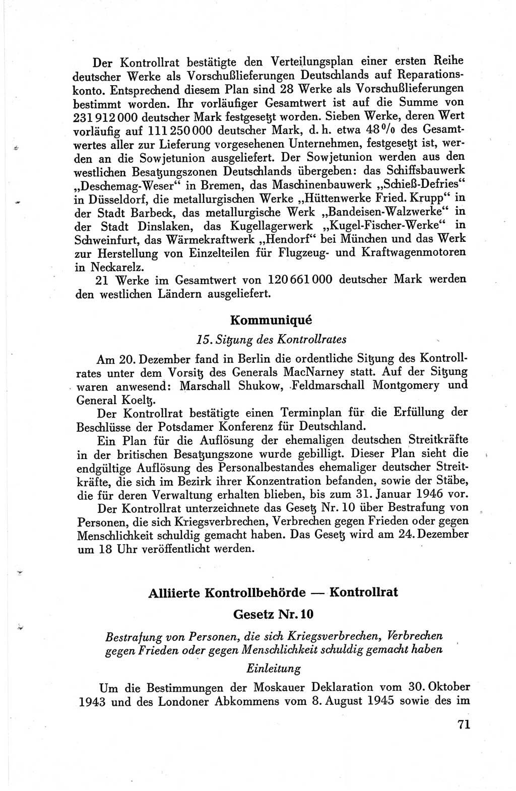 Die Berliner Konferenz der Drei Mächte - Der Alliierte Kontrollrat für Deutschland - Die Alliierte Kommandantur der Stadt Berlin, Kommuniqués, Deklarationen, Proklamationen, Gesetze, Befehle, Sammelheft 1 1945, Seite 71 (AKR Dtl., All. Kdtr. Bln., 1945, S. 71)