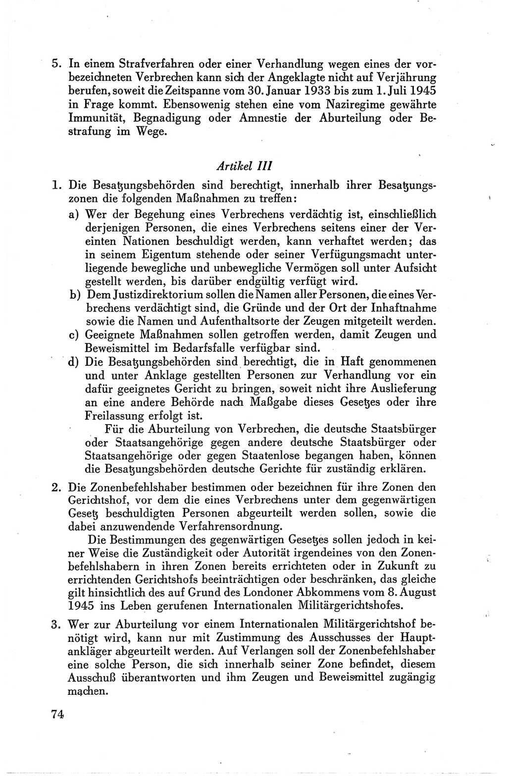 Die Berliner Konferenz der Drei Mächte - Der Alliierte Kontrollrat für Deutschland - Die Alliierte Kommandantur der Stadt Berlin, Kommuniqués, Deklarationen, Proklamationen, Gesetze, Befehle, Sammelheft 1 1945, Seite 74 (AKR Dtl., All. Kdtr. Bln., 1945, S. 74)