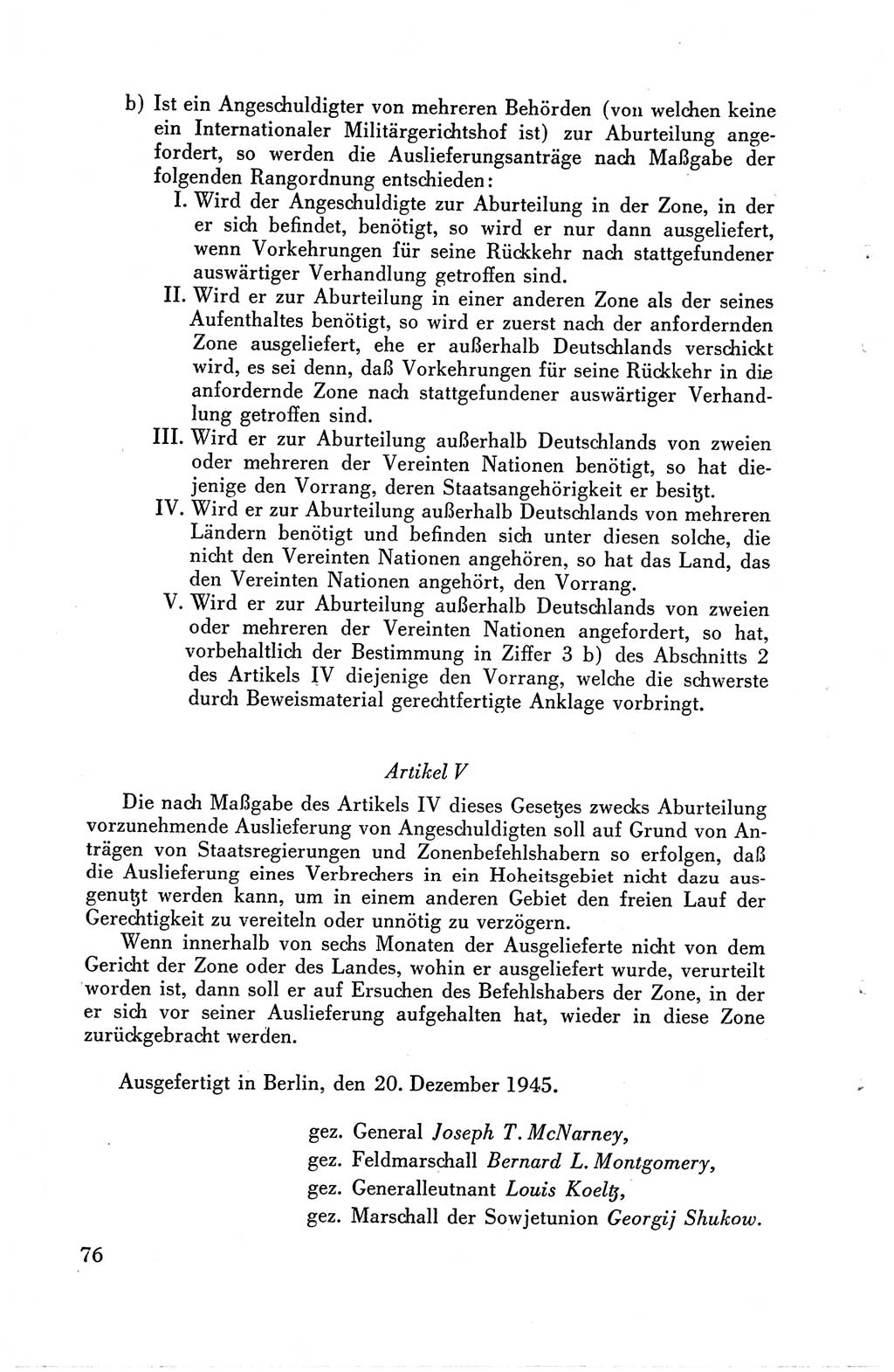 Die Berliner Konferenz der Drei Mächte - Der Alliierte Kontrollrat für Deutschland - Die Alliierte Kommandantur der Stadt Berlin, Kommuniqués, Deklarationen, Proklamationen, Gesetze, Befehle, Sammelheft 1 1945, Seite 76 (AKR Dtl., All. Kdtr. Bln., 1945, S. 76)