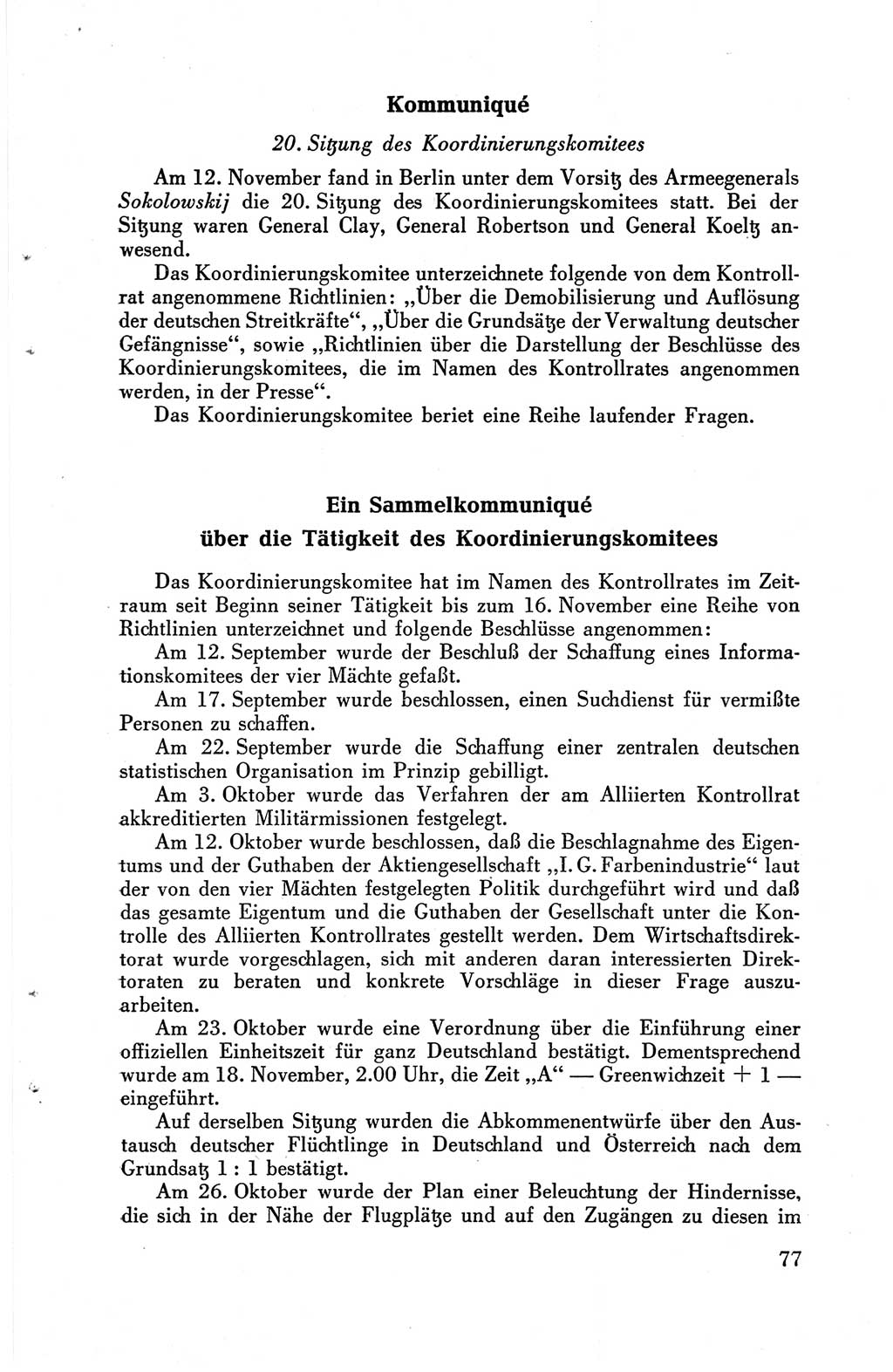 Die Berliner Konferenz der Drei Mächte - Der Alliierte Kontrollrat für Deutschland - Die Alliierte Kommandantur der Stadt Berlin, Kommuniqués, Deklarationen, Proklamationen, Gesetze, Befehle, Sammelheft 1 1945, Seite 77 (AKR Dtl., All. Kdtr. Bln., 1945, S. 77)